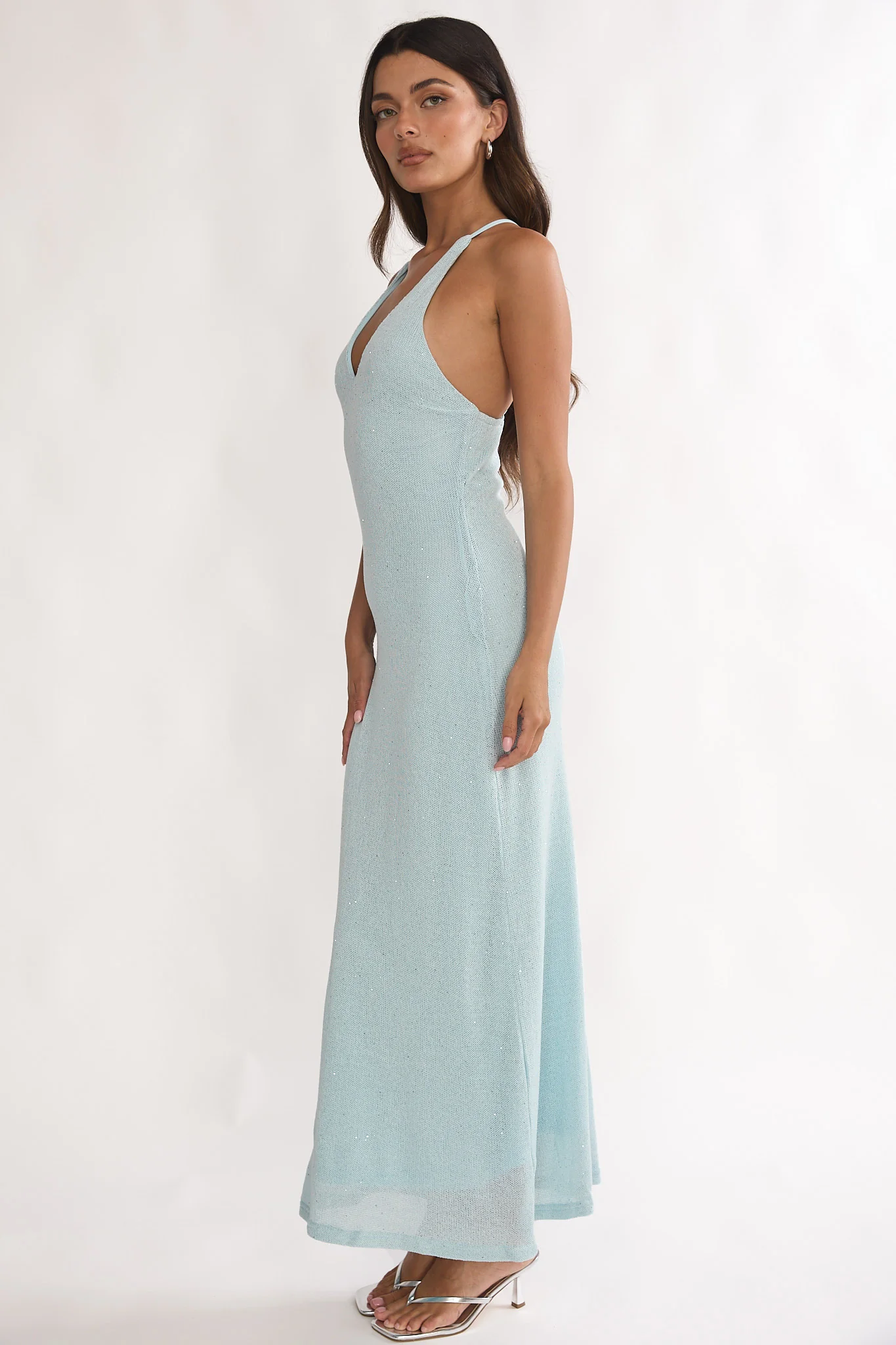 Introductions Knit Sequin Maxi Dress Blue - luluinthesky