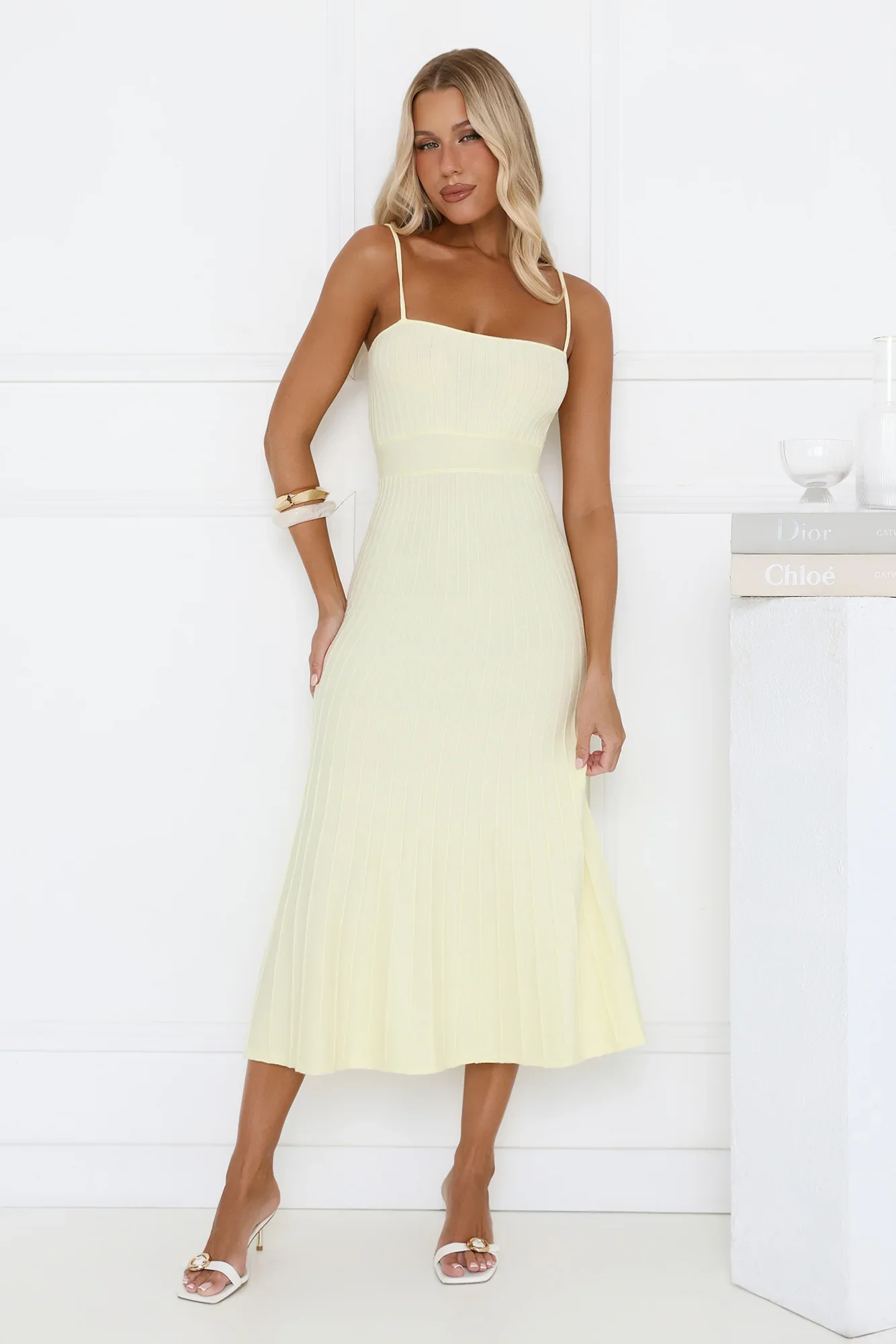 Tennis Club Knit Pleated Midi Dress Yellow - luluinthesky