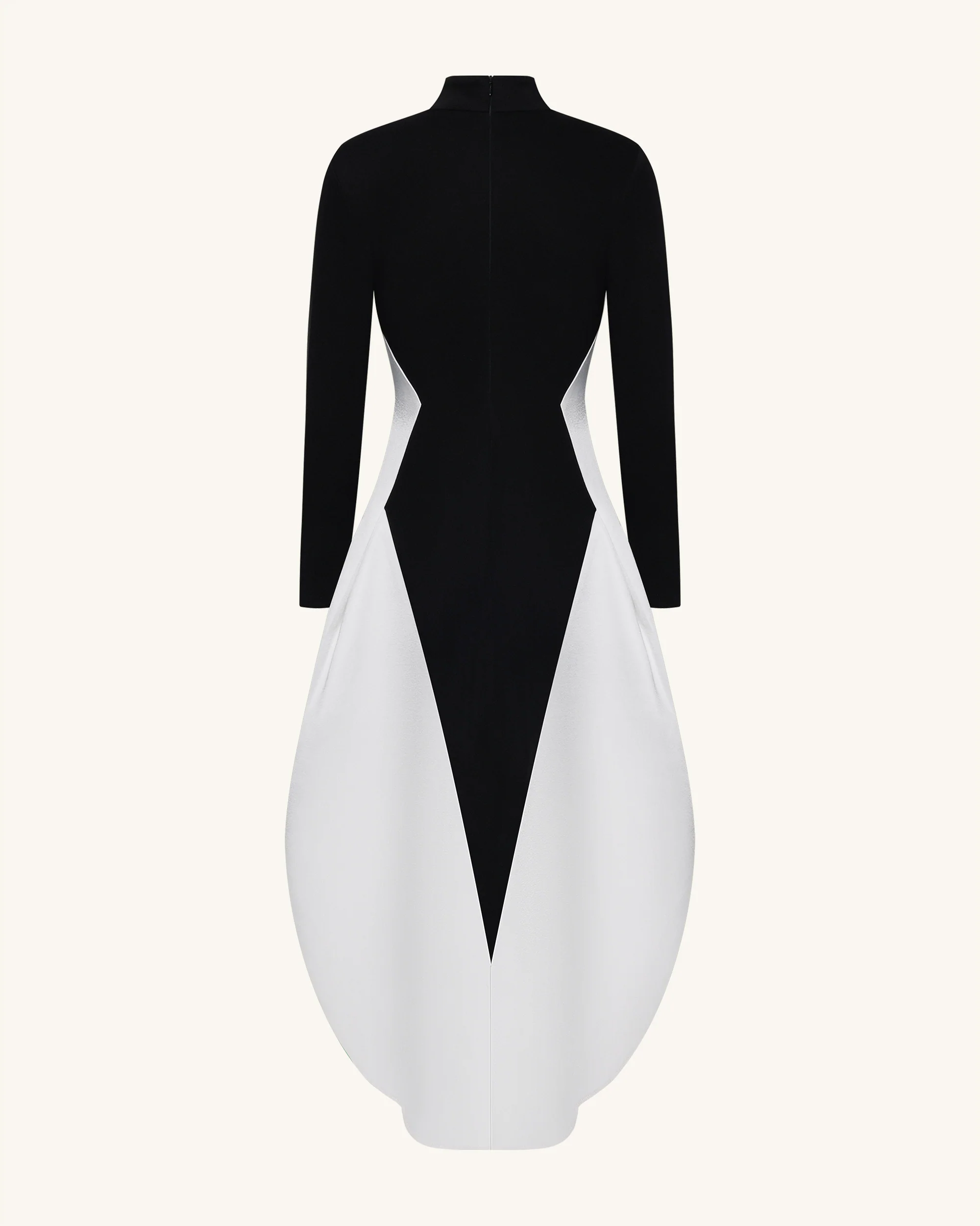 Monochrome Paneled Long-Sleeve Maxi Dress - Black - FASHION NOB