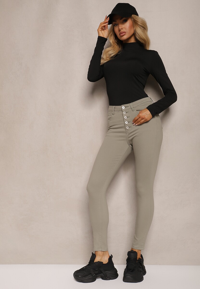Ciemnozielone Spodnie Skinny Winvienne
