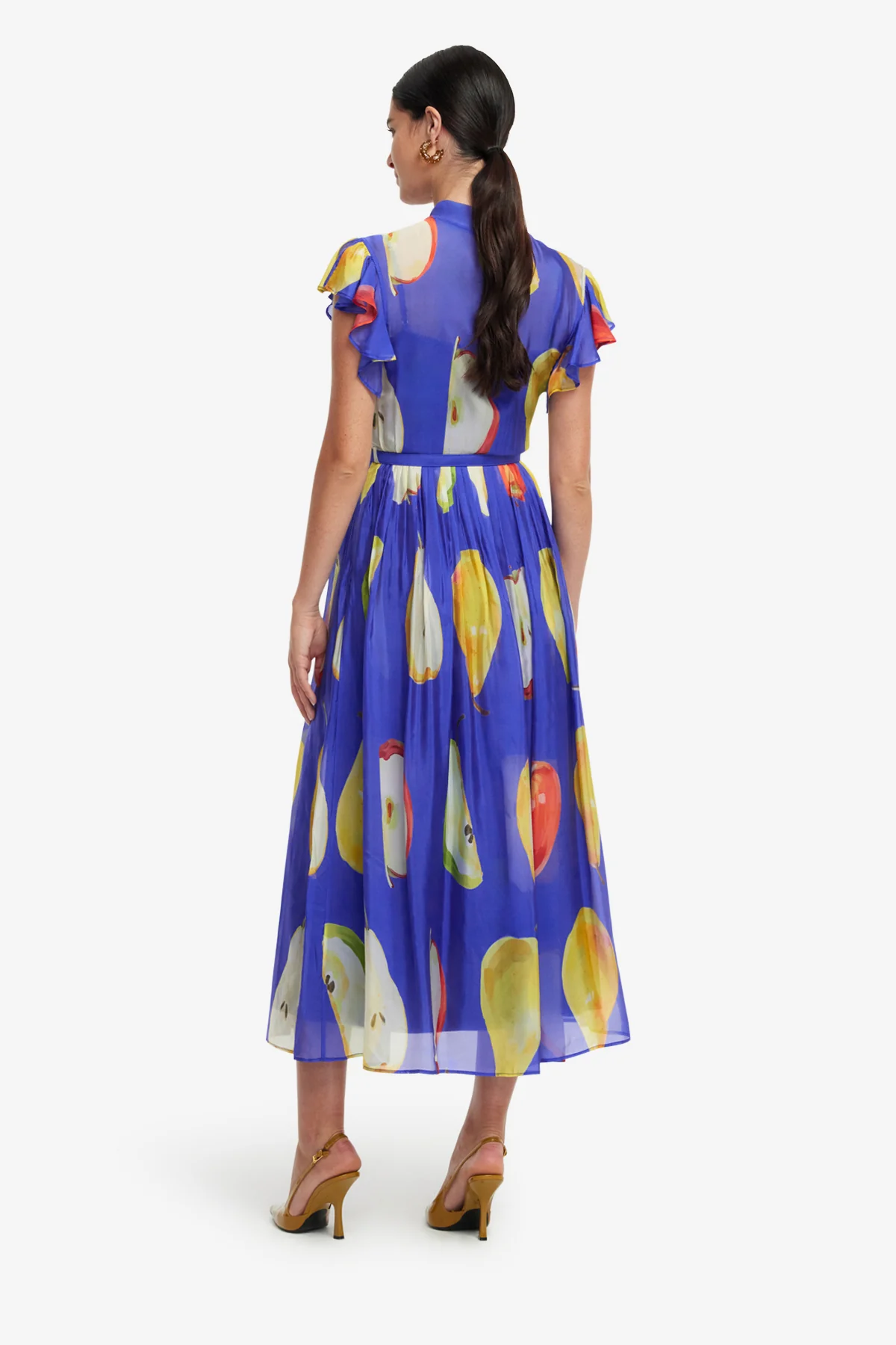 Grace Flutter Sleeve Midi Dress - Pear Print
