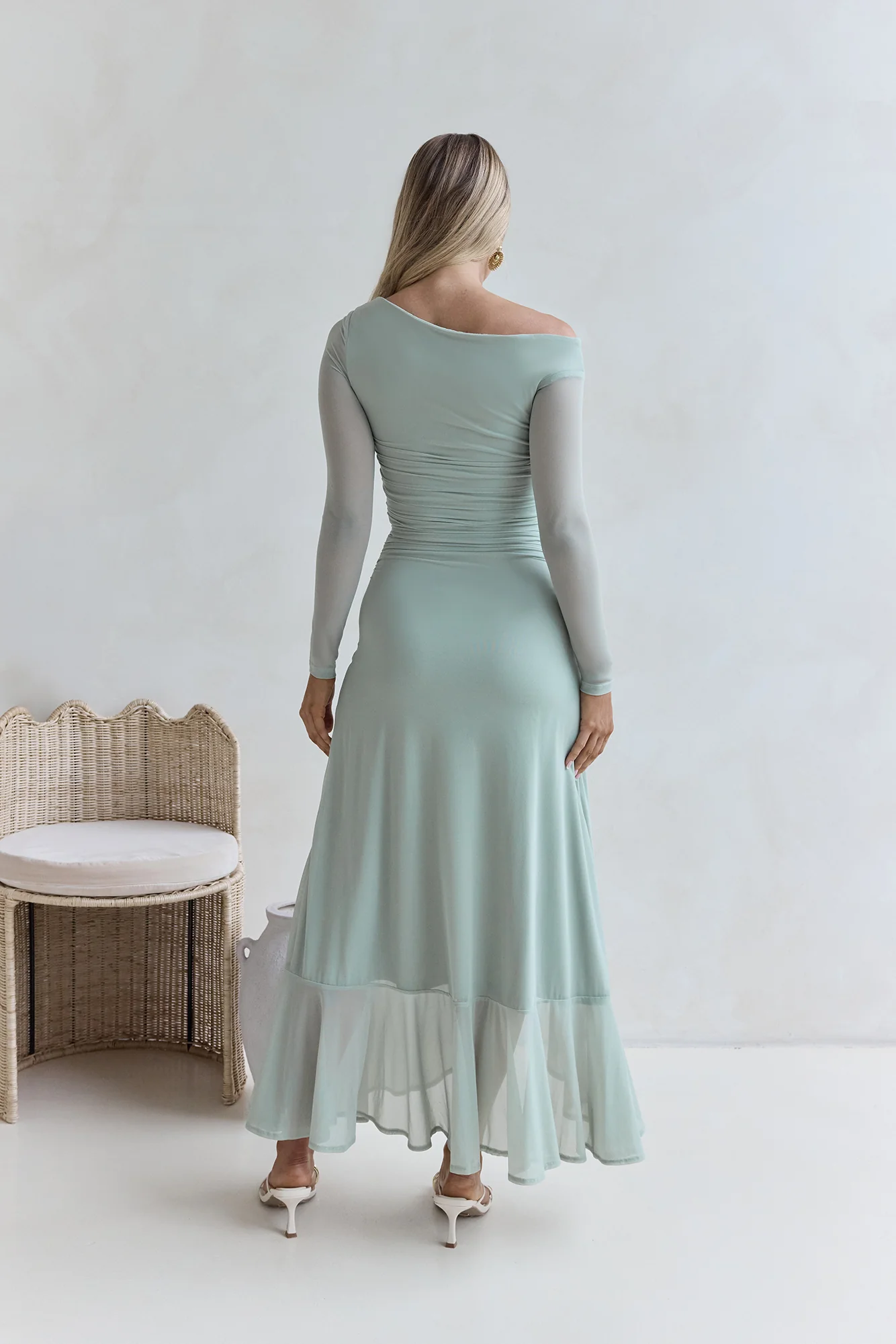 Whispered Secrets Mesh Long Sleeve Maxi Dress Sage