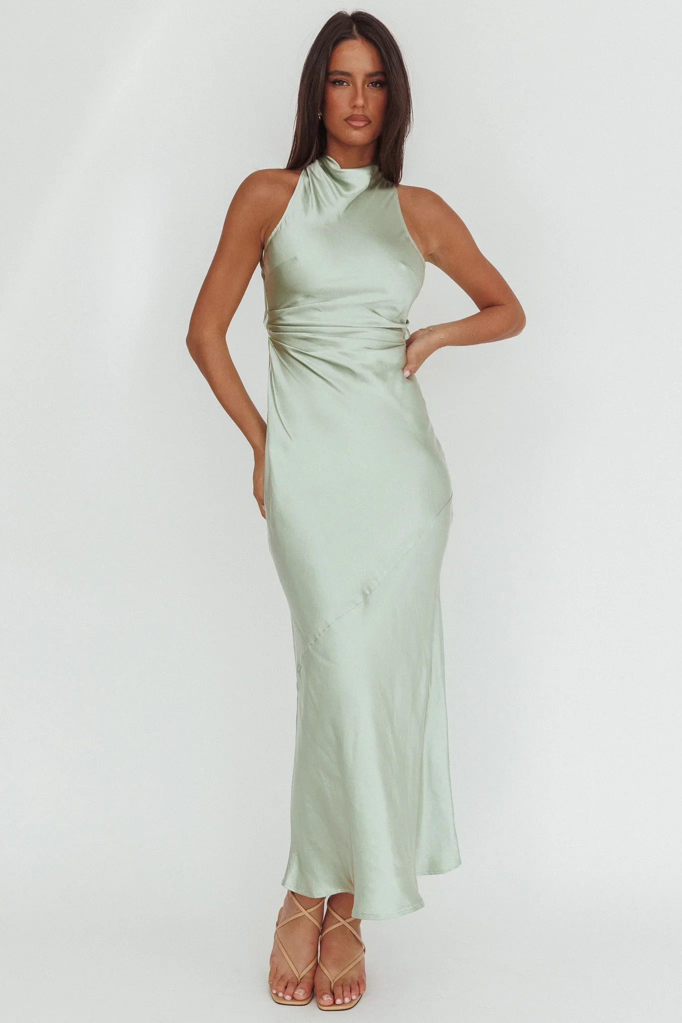 Moonlight Mirage Criss-Cross Back Maxi Dress Pistachio