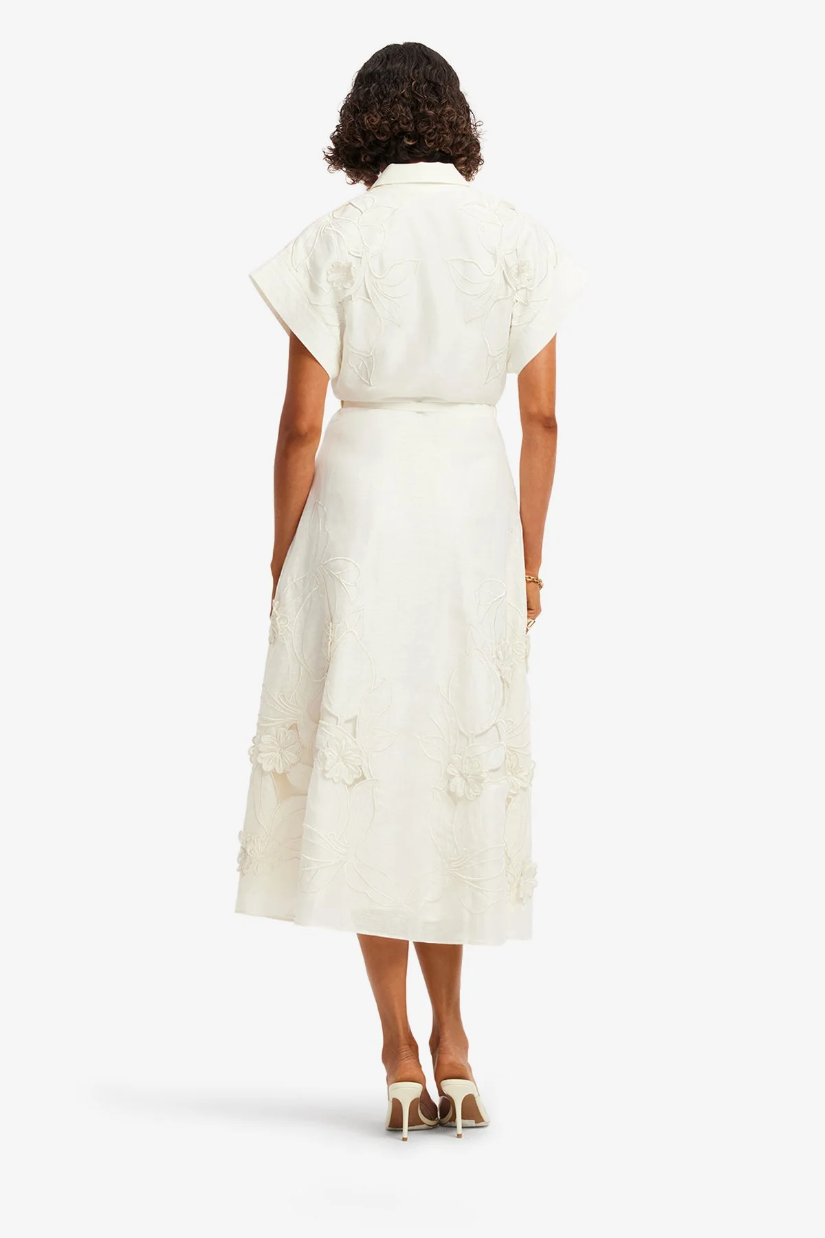 Aubrey Appliqué Shirt Midi Dress - Snow