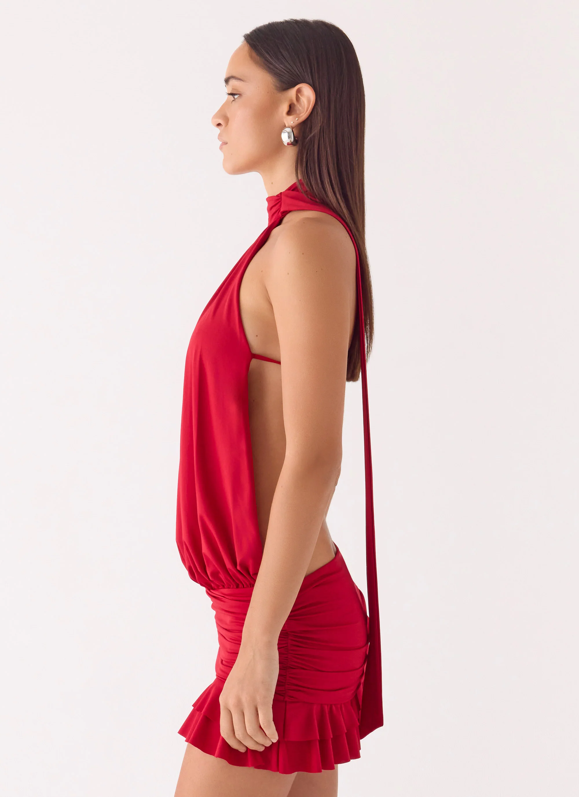 Yelena Backless Mini Dress - Deep Red