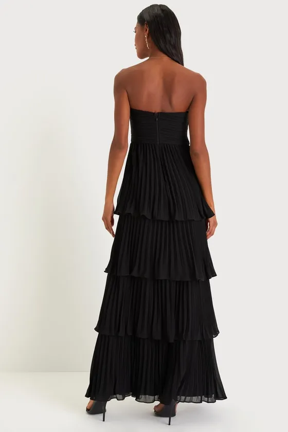 Seriously Sensational Black Strapless Tiered Maxi Dress - luluinthesky