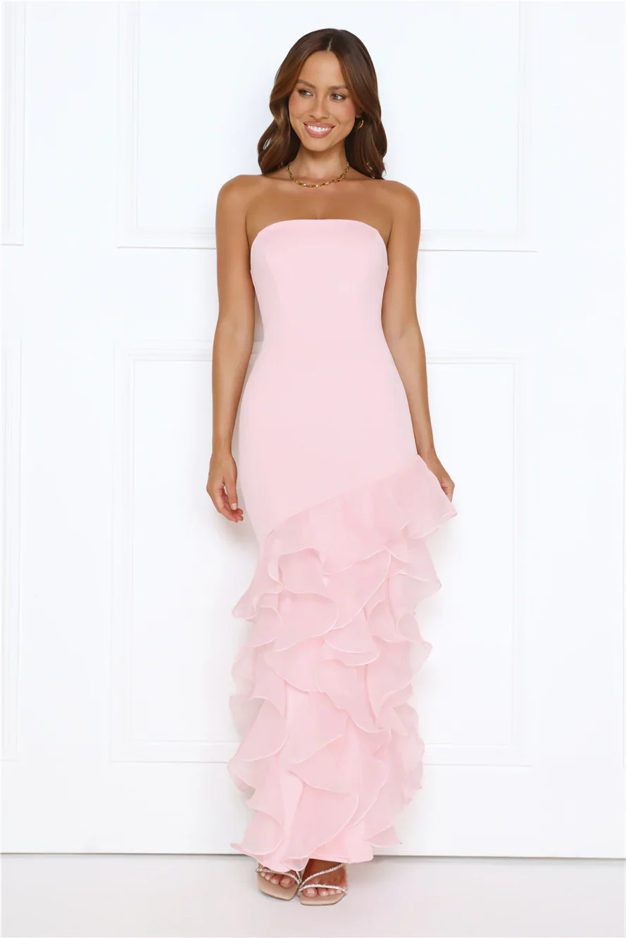 Lullaby Glow Strapless Maxi Dress Pink - luluinthesky