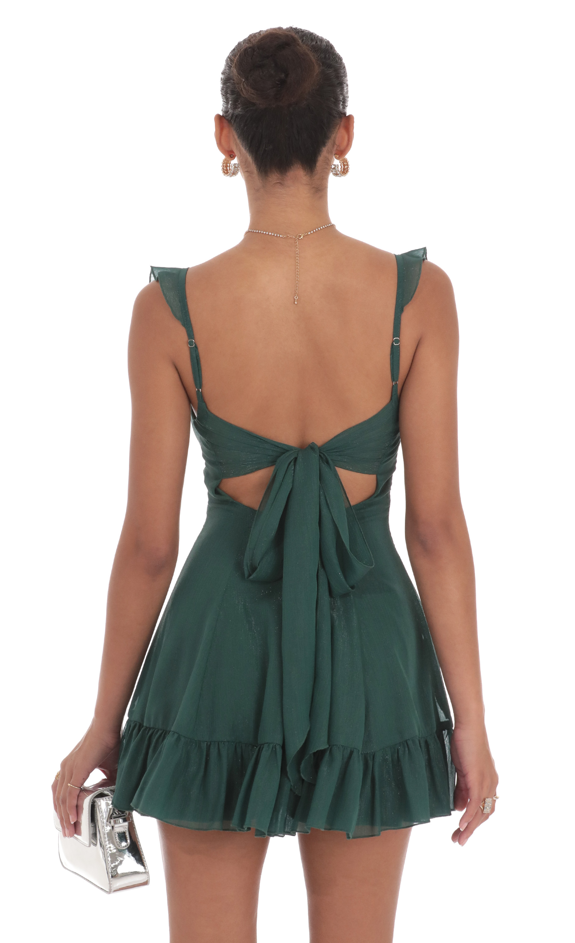 Shimmer Chiffon Ruffle Strap Dress in Green - luluinthesky