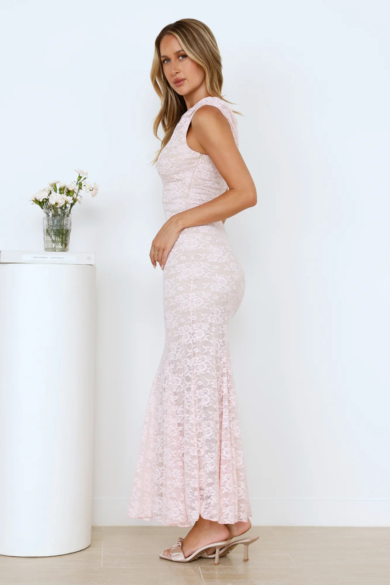 Lush Feels Lace Off Shoulder Maxi Dress Pink
