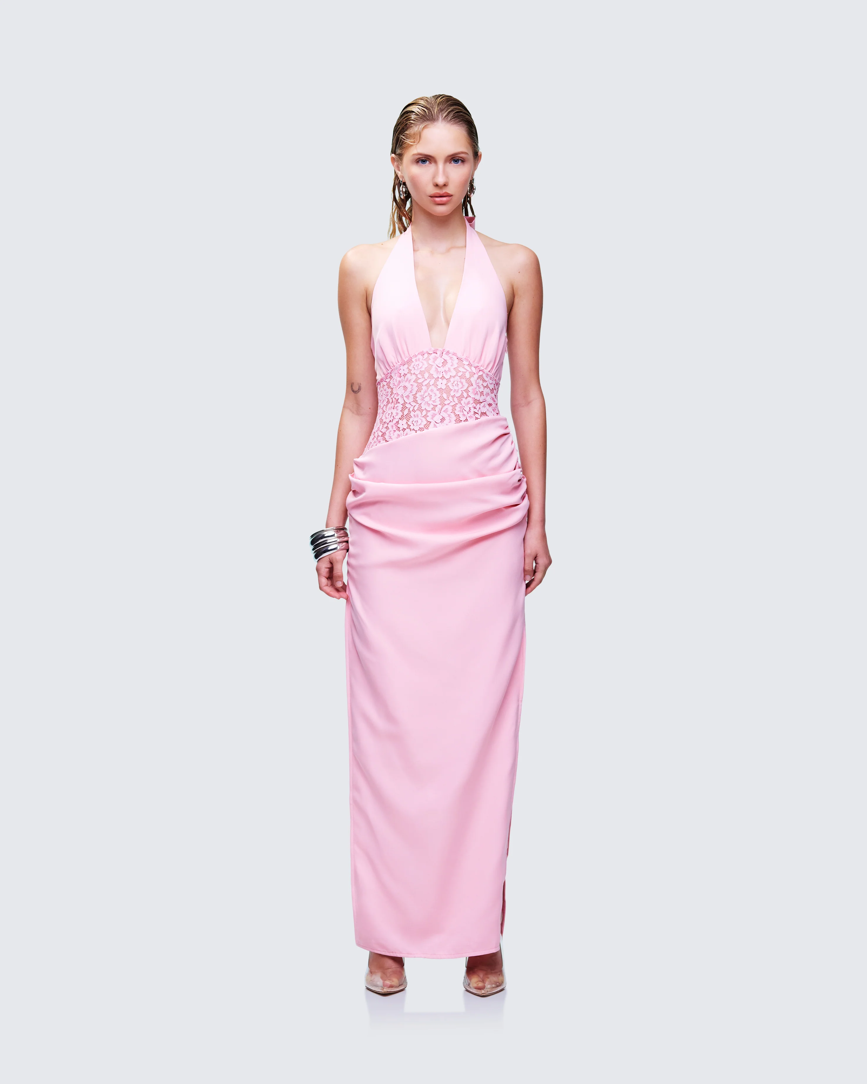 Lenora Pink Lace Detail Maxi Dress