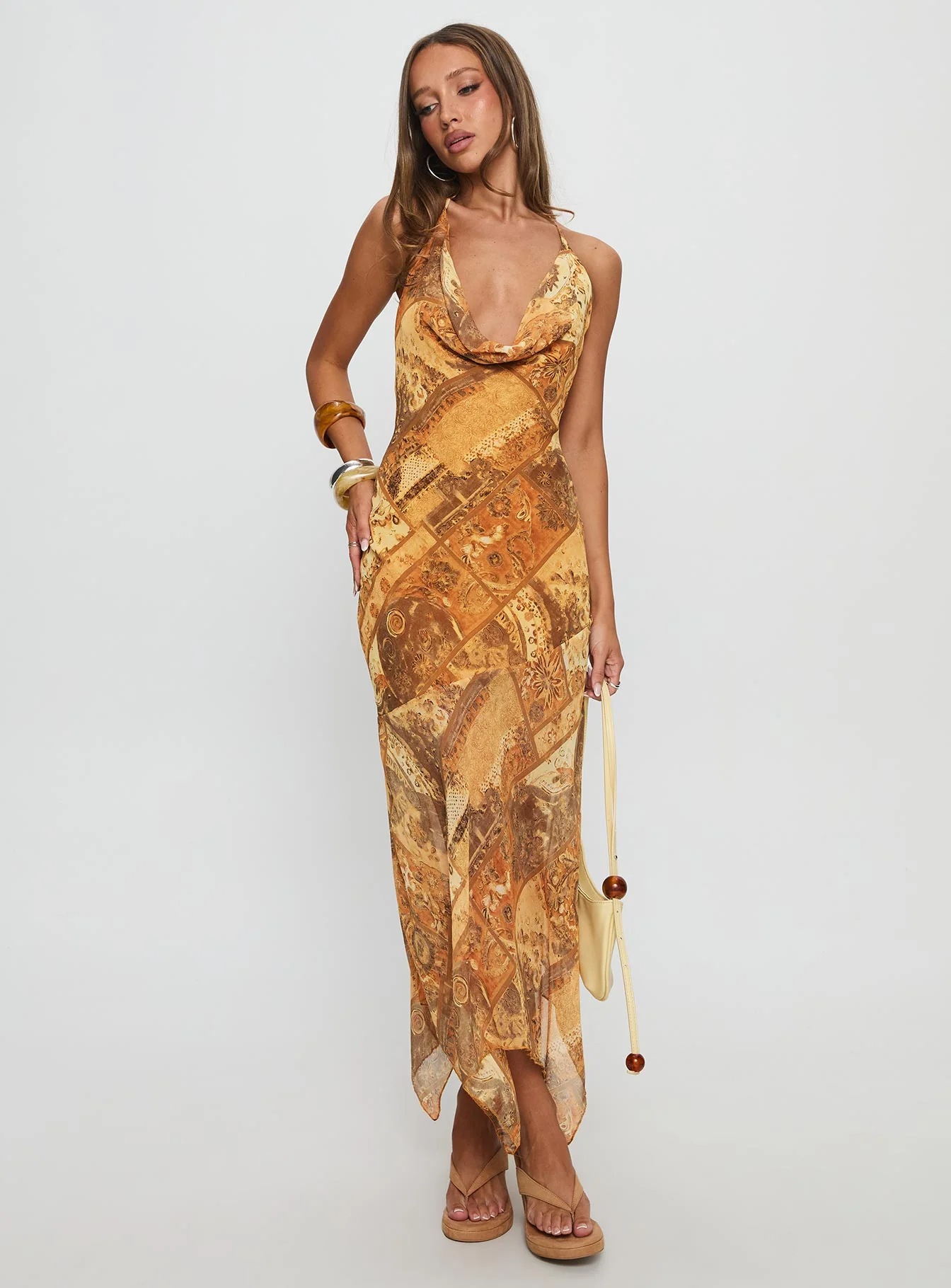 Lyanna Halter Cowl Neck Maxi Dress Multi