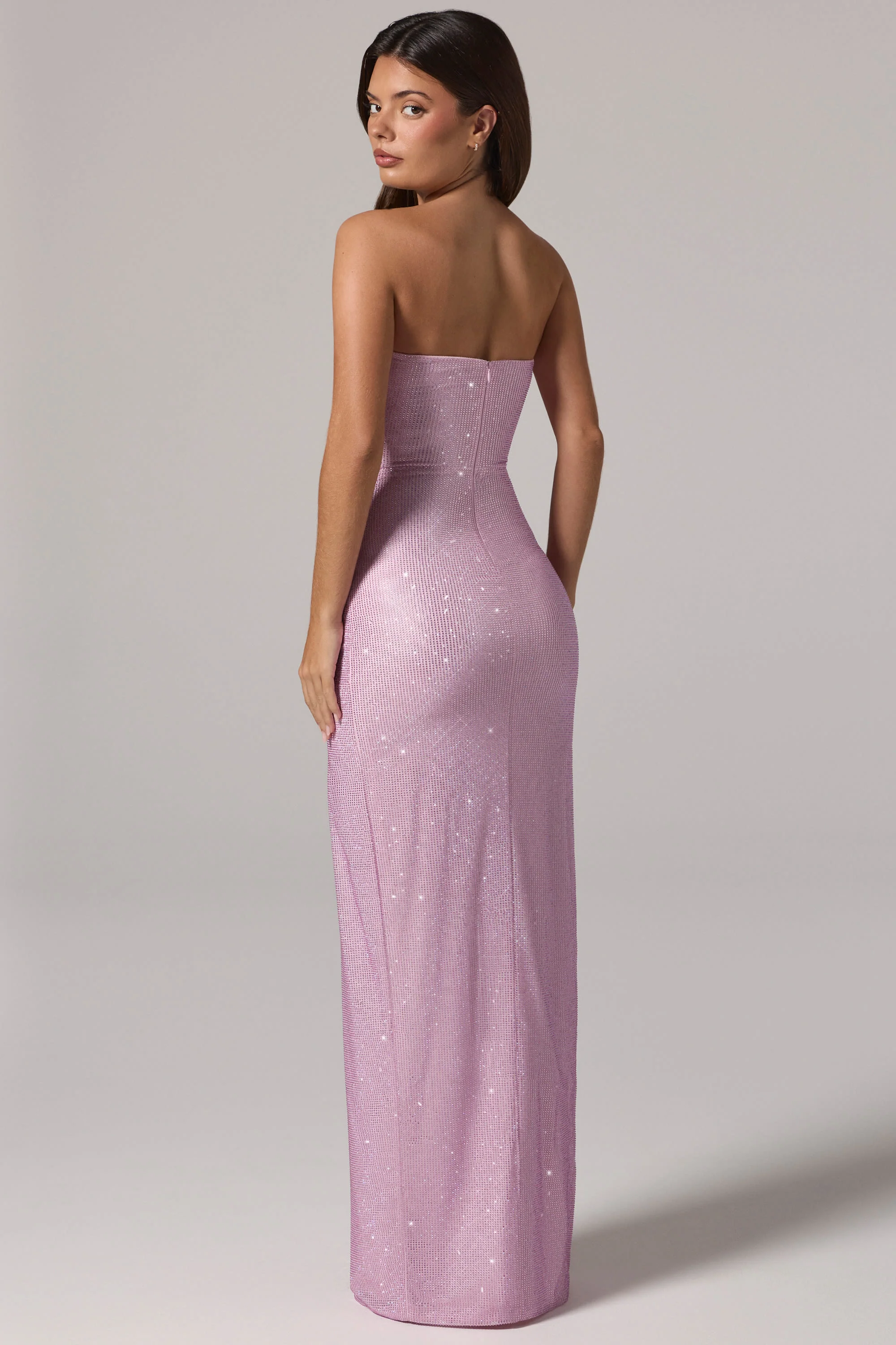 Embellished Bandeau Cowl-Waist Maxi Dress in Lavender