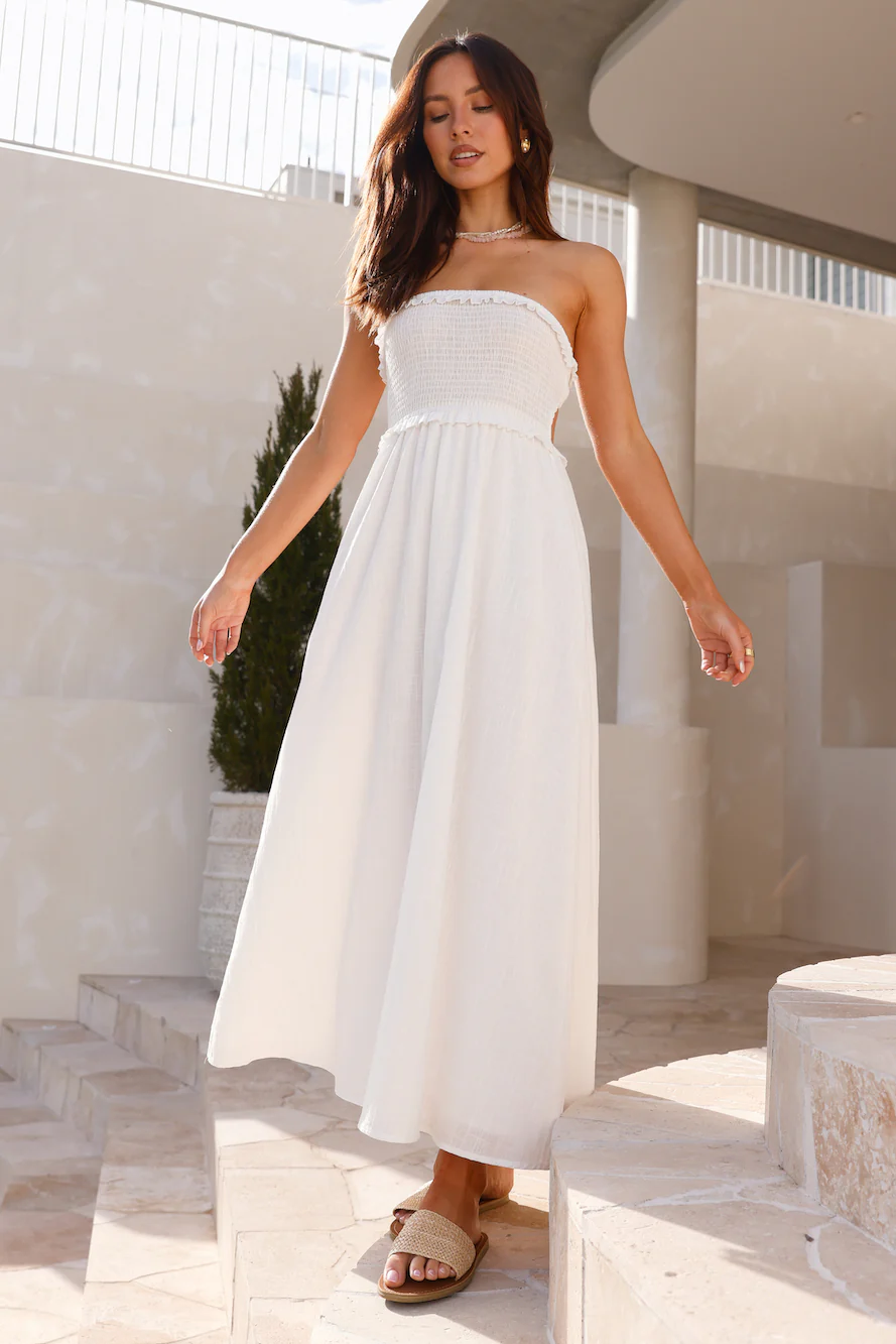 Island Time Strapless Maxi Dress White - luluinthesky