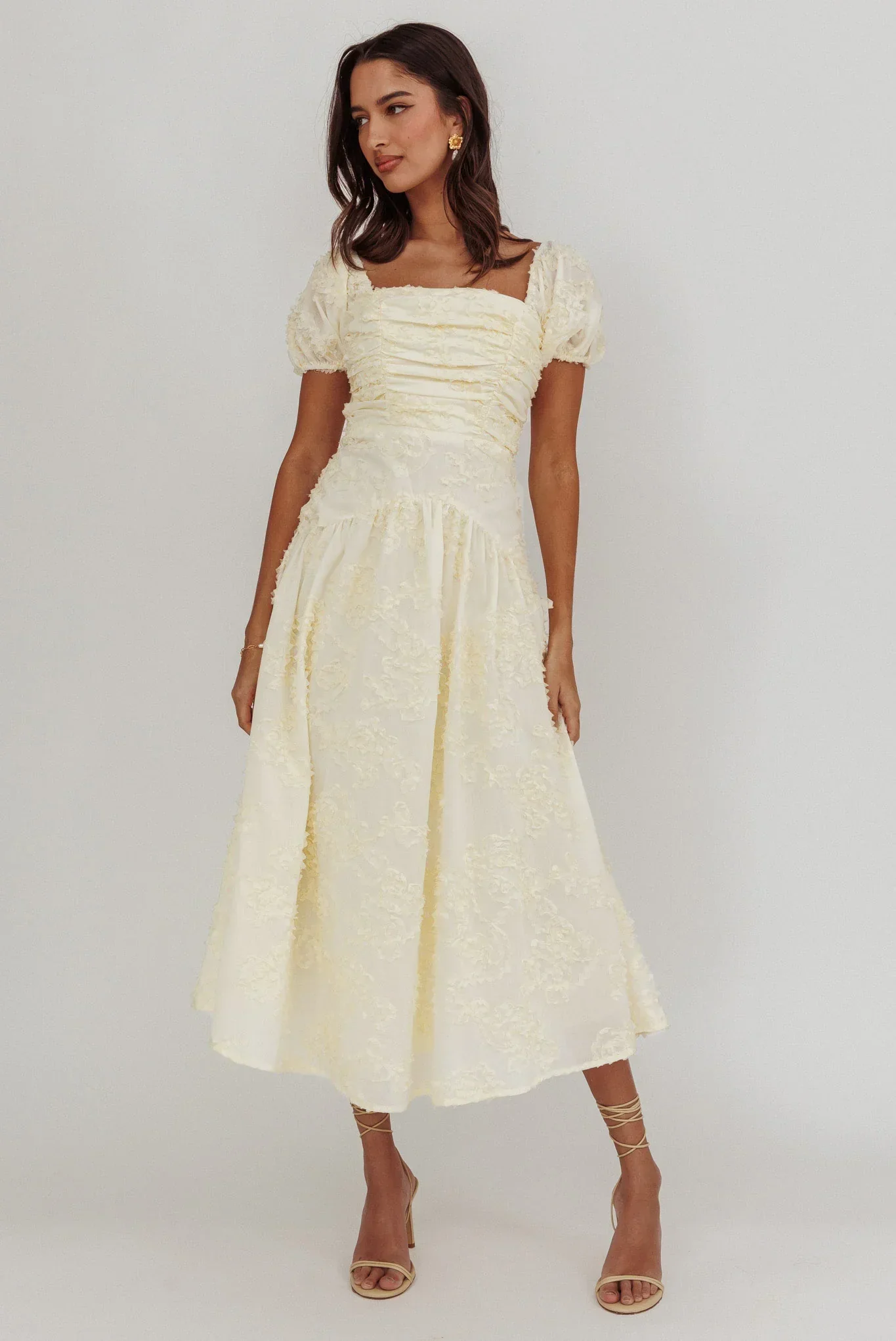 Telma Puff Sleeves Midi Dress Butter - luluinthesky