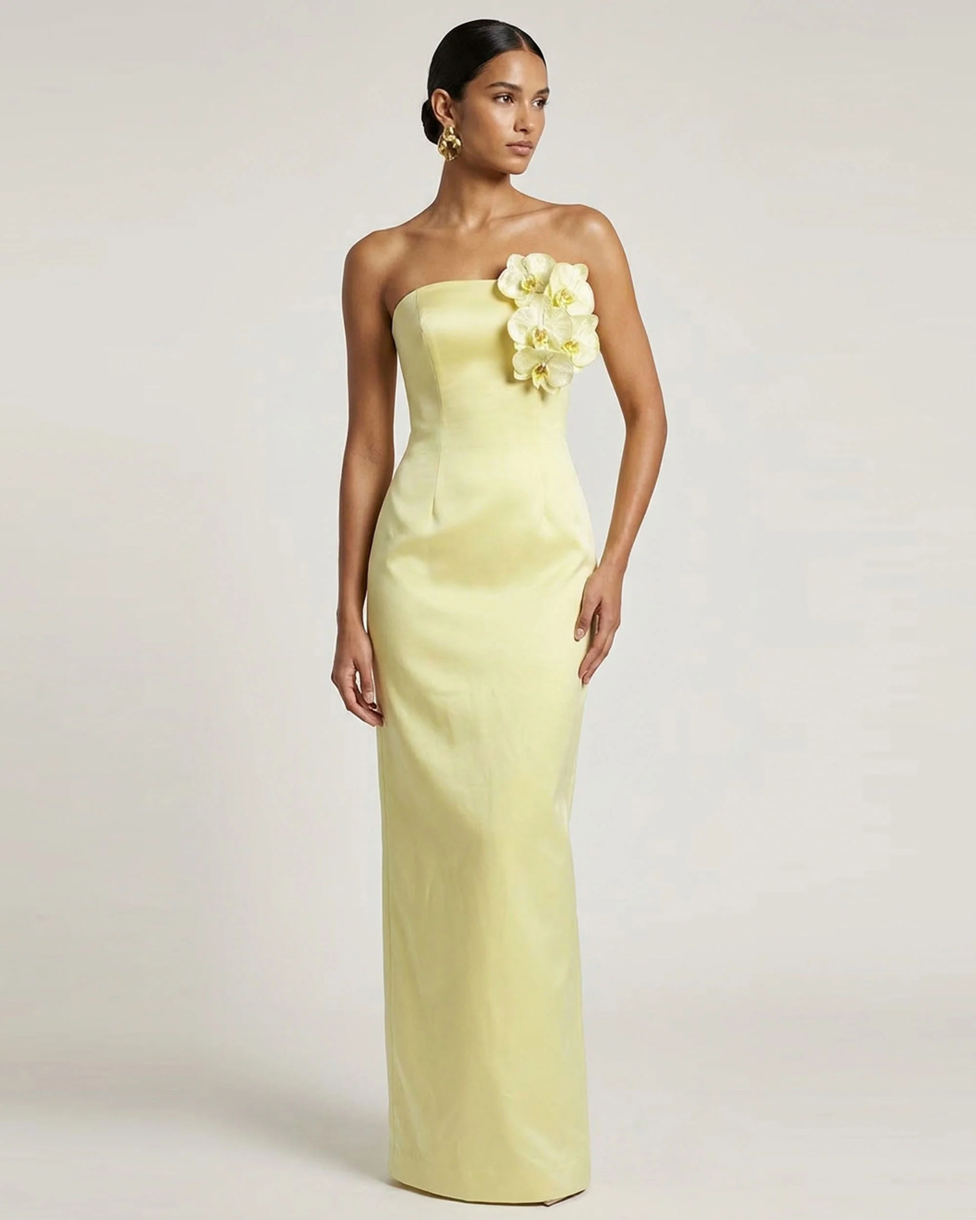 Orchid Embellished Strapless Maxi Dress - Yellow