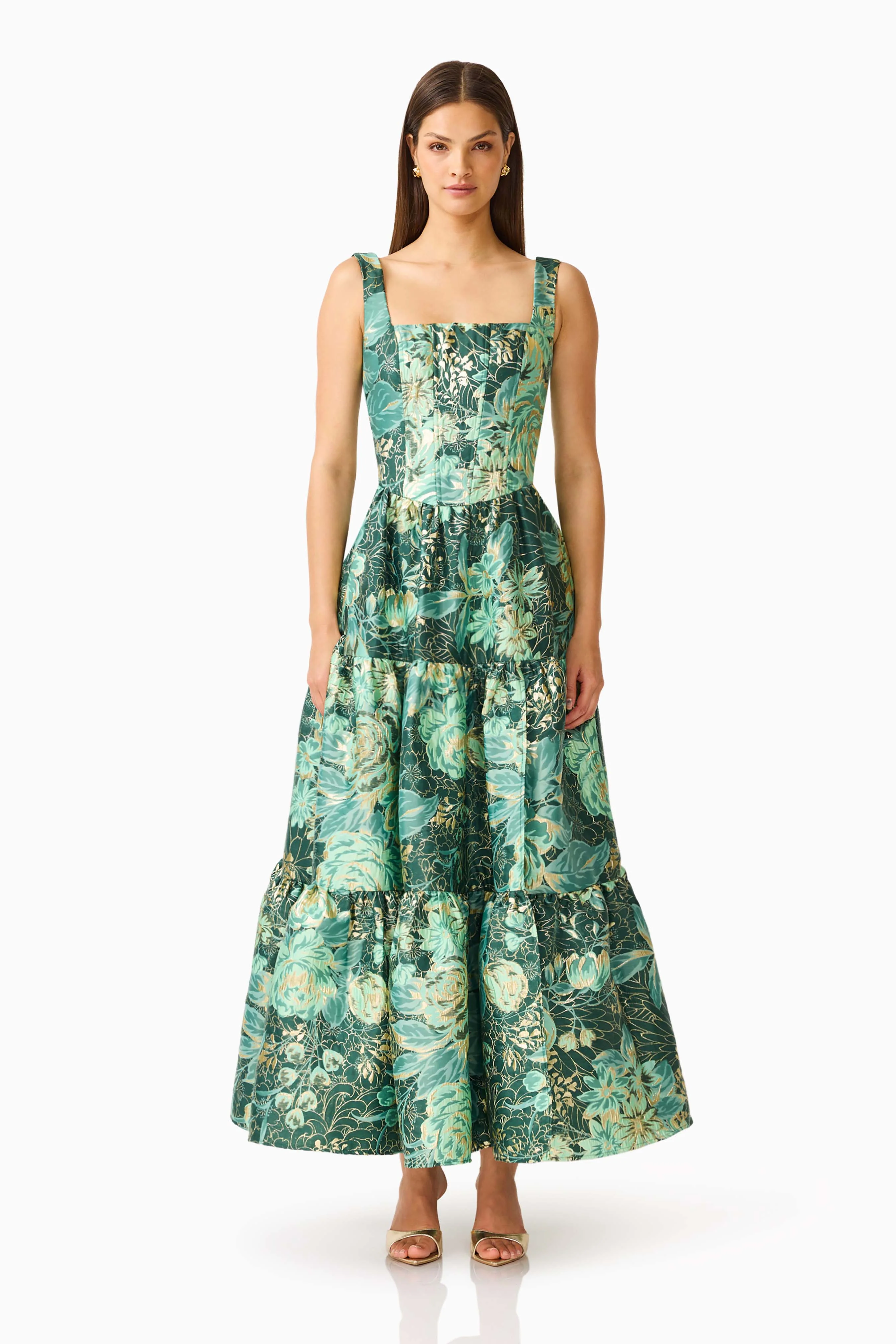 Meliora A-Line Gown in Green Floral