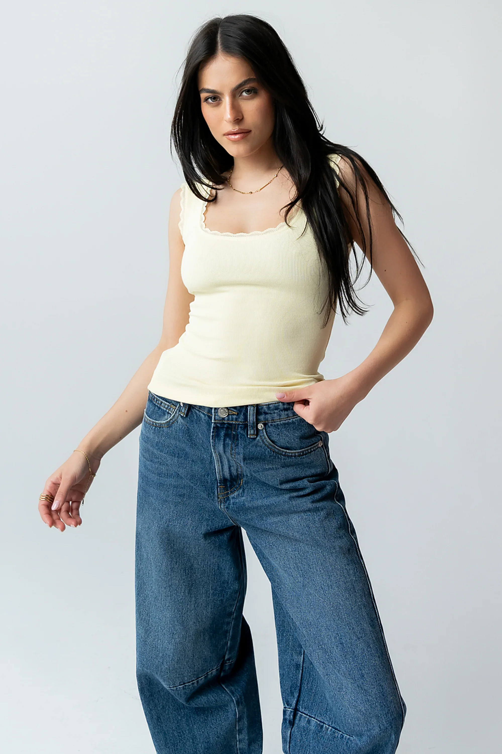 Sawyer Lace Trim Tank Top in Yellow