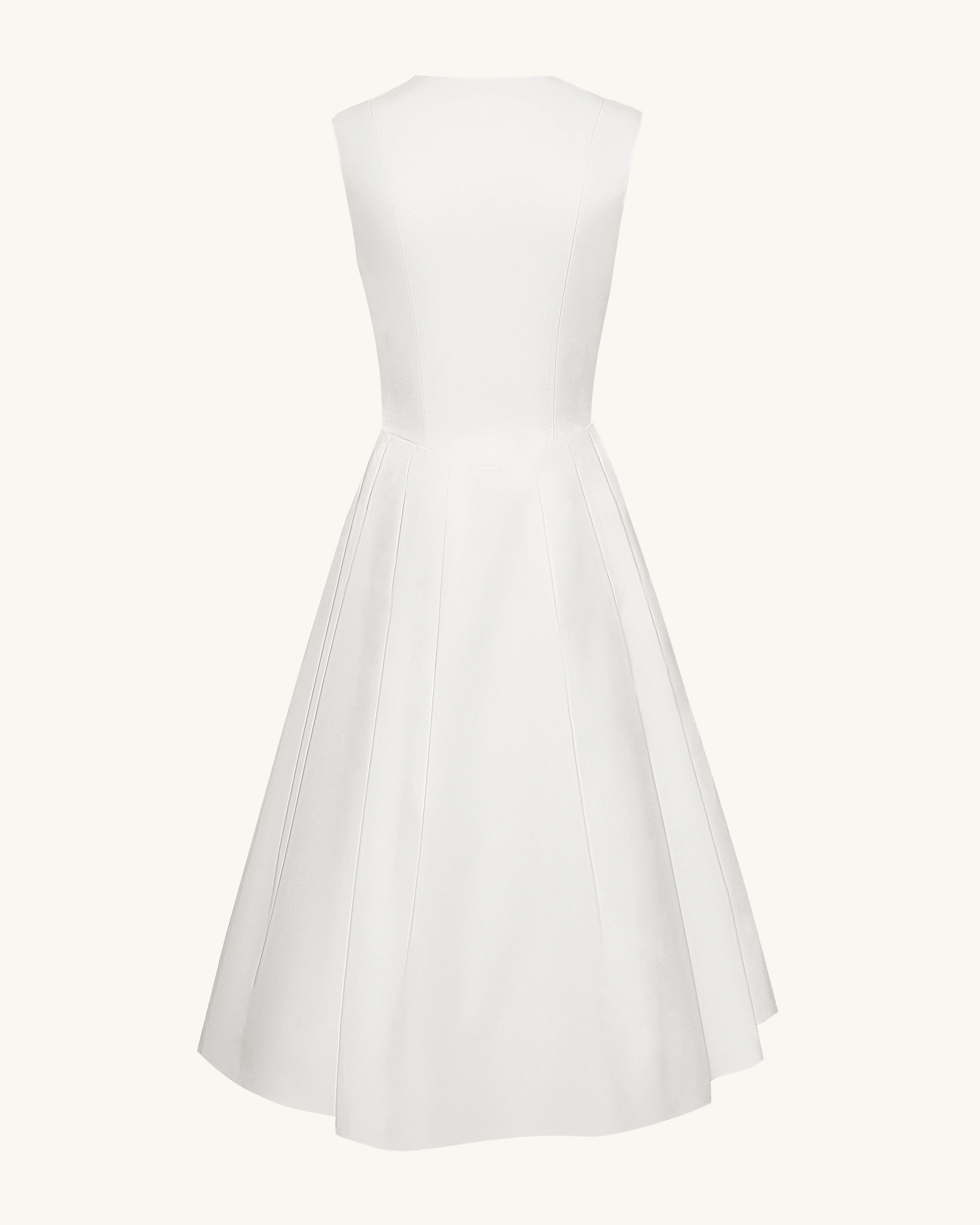 Front V-Neck Pleated Midi Dress - White - FASHION NOB