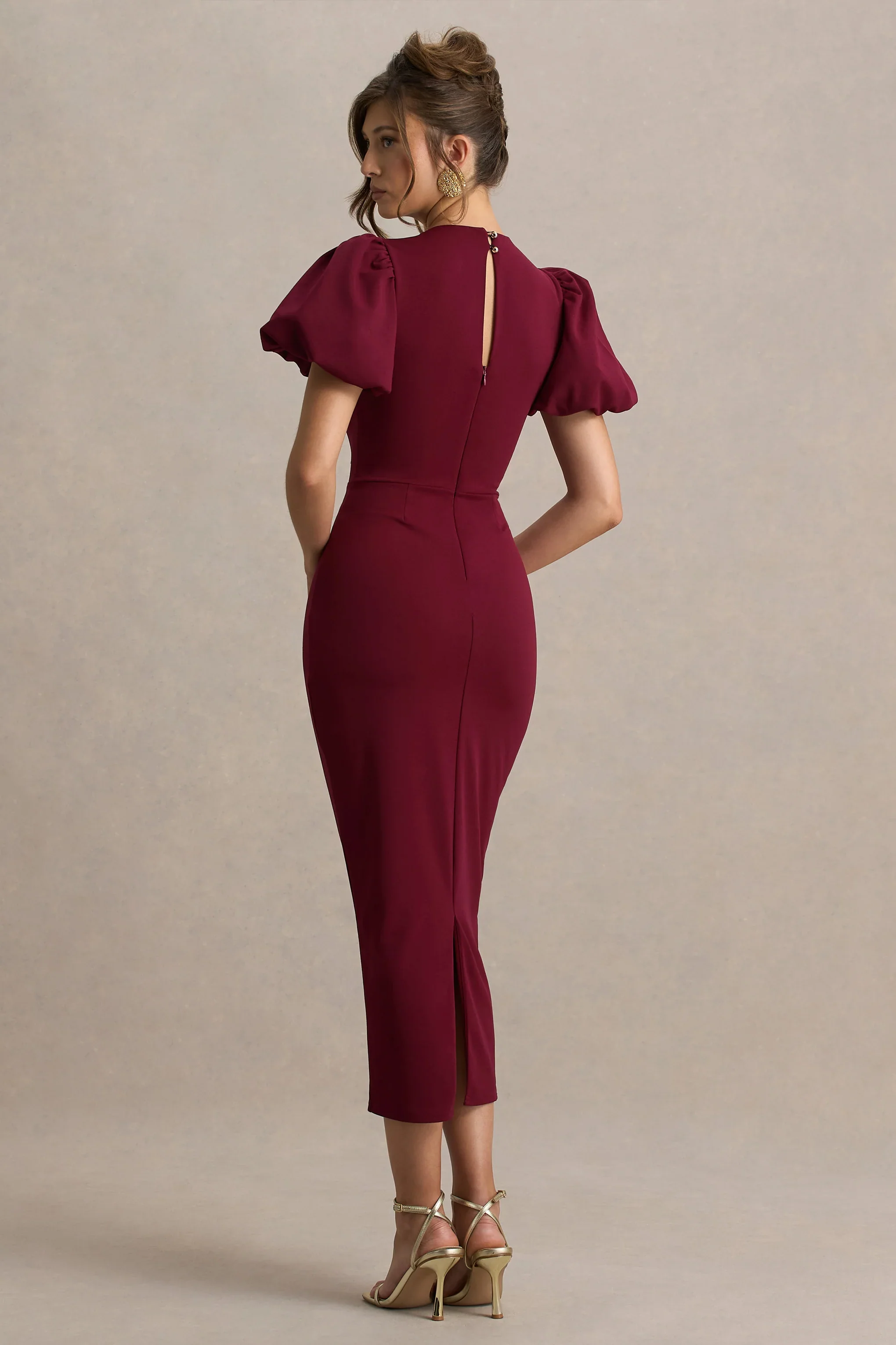 Dakota | Burgundy Puff-Sleeve Midi Dress