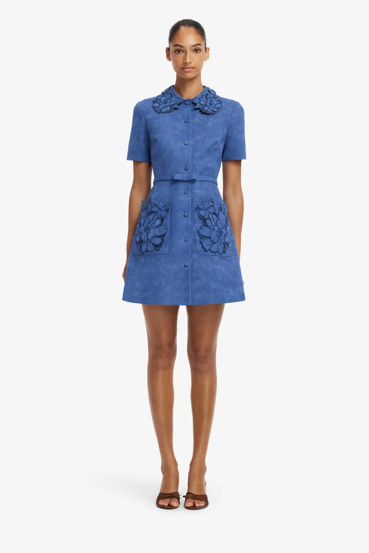 Ashley Appliqué Vegan Suede Mini Dress - Azure