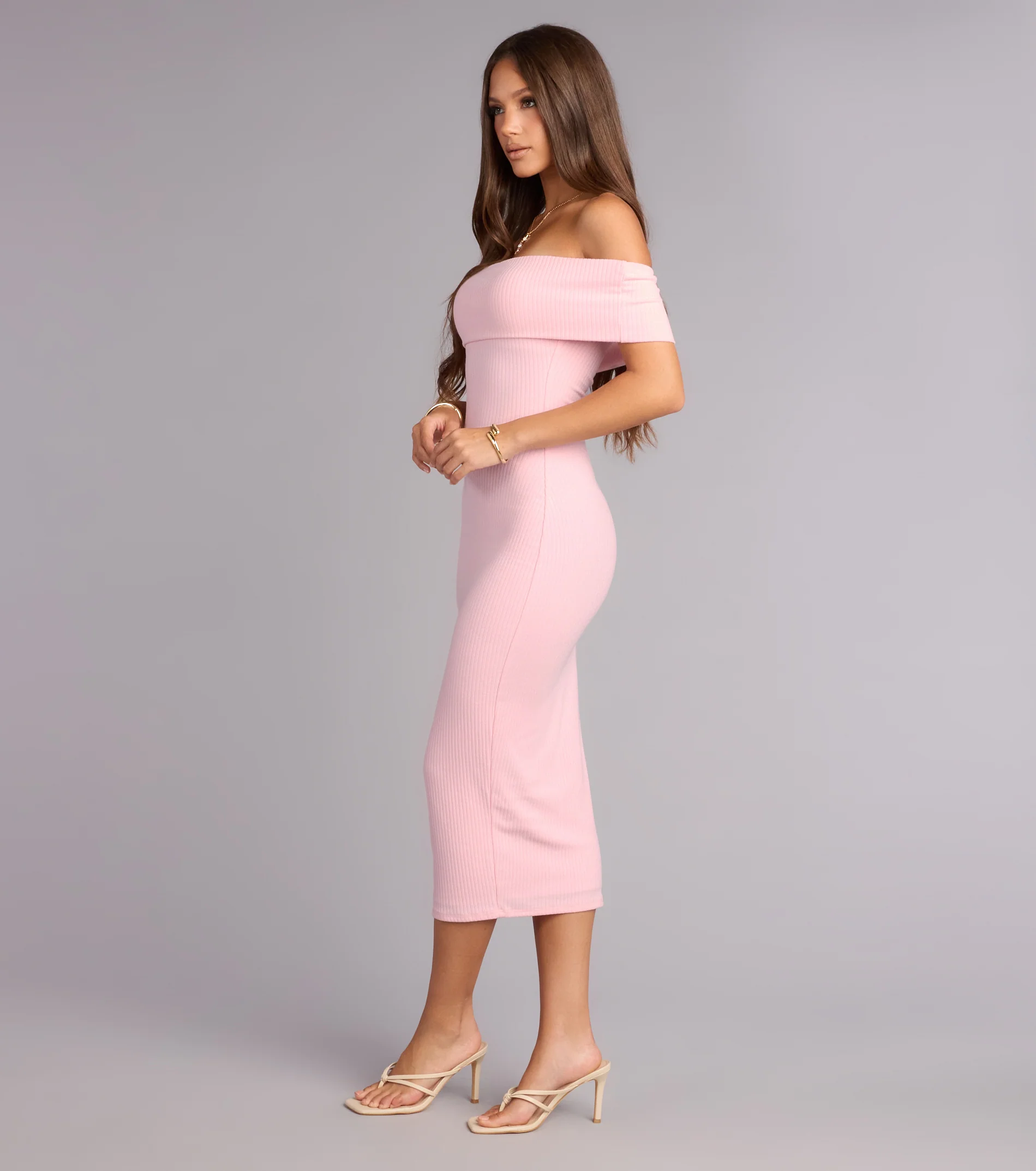 Bare Shoulder Mood Bodycon Midi Dress - luluinthesky