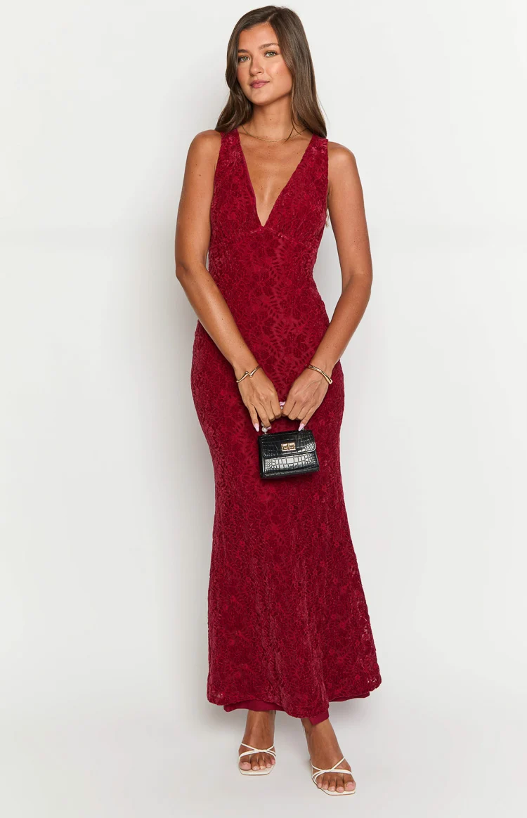 Farida Red Lace Maxi Dress