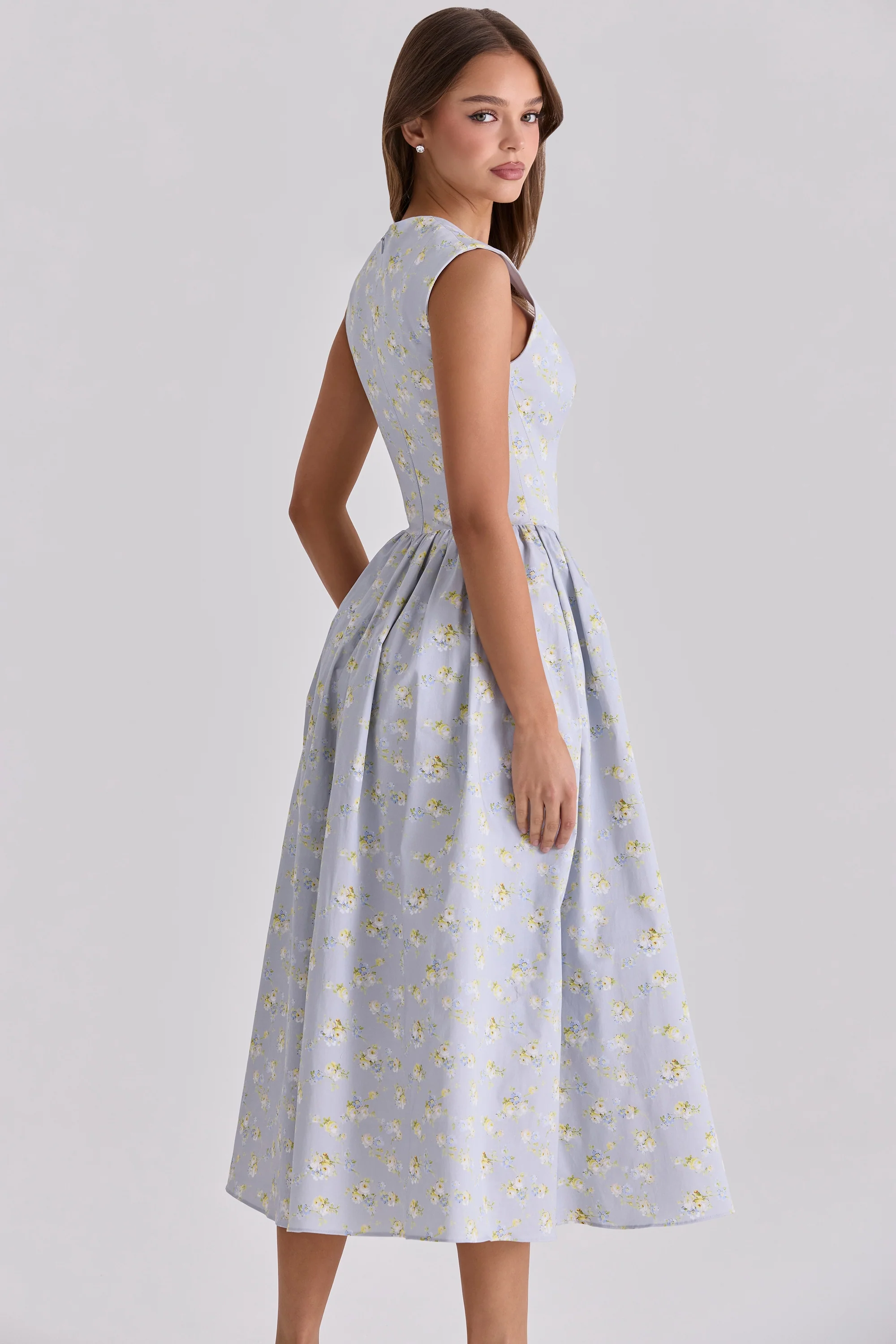 Blue Wildflower Print Cotton Midi Sundress