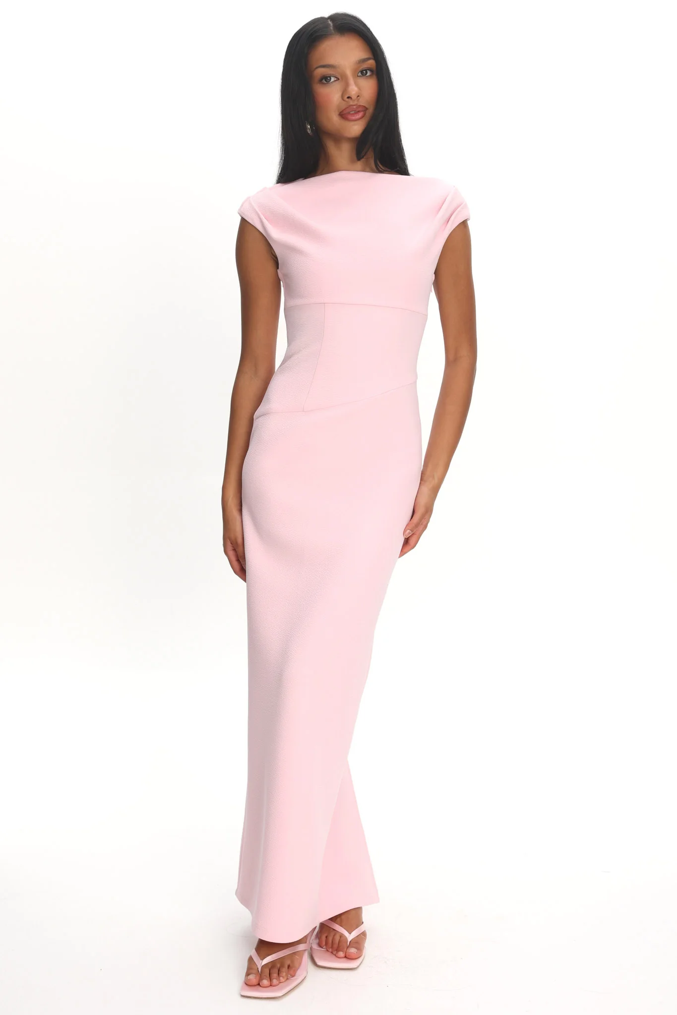 Milos Cap Sleeve Maxi Dress Textured Pink
