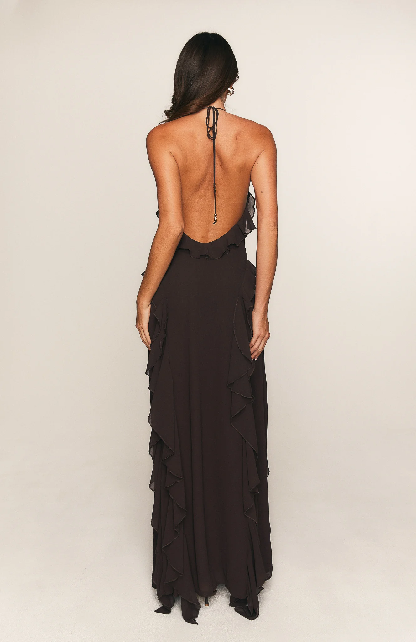 Control The Vibe Halter Maxi Dress Chocolate