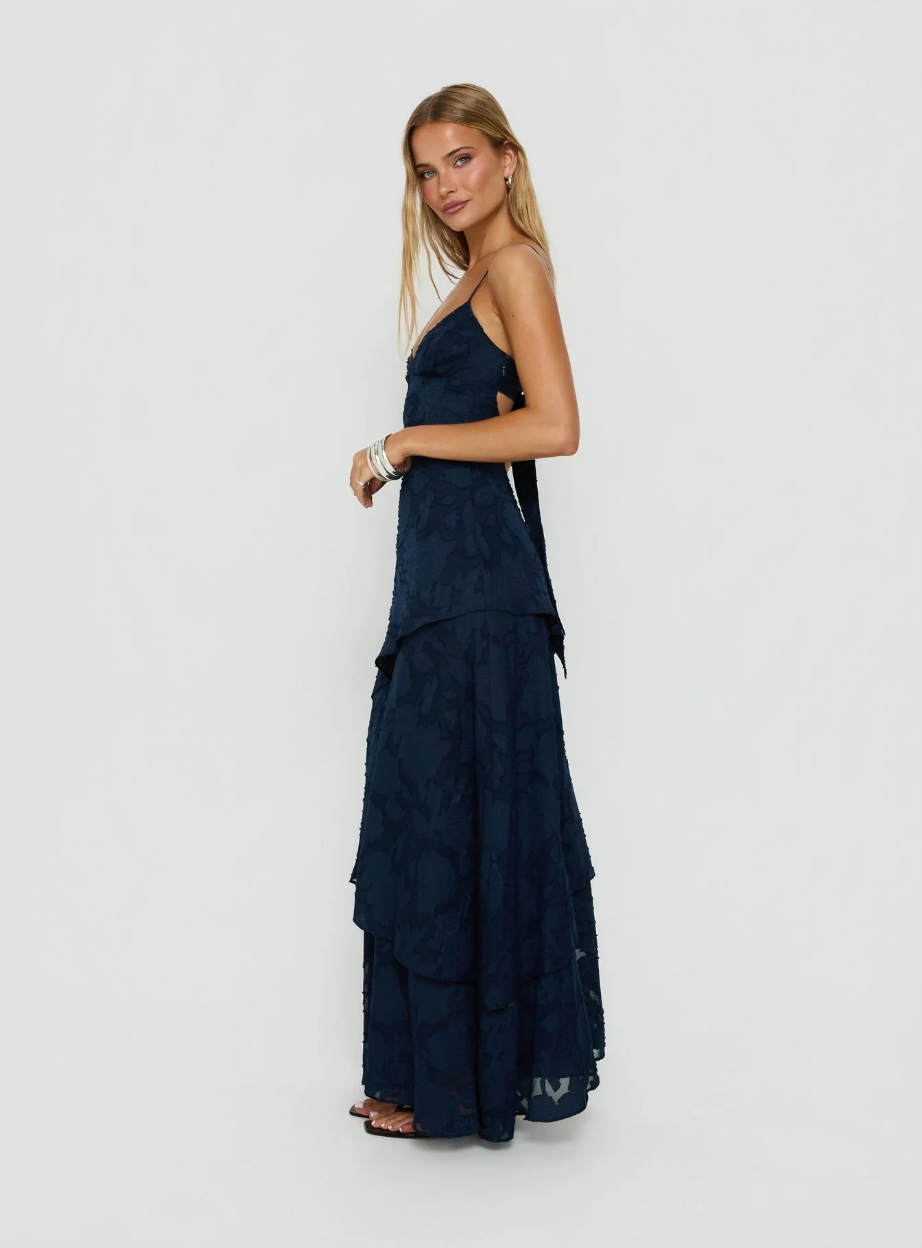 Lyricah Tiered Tie Back Maxi Dress Navy