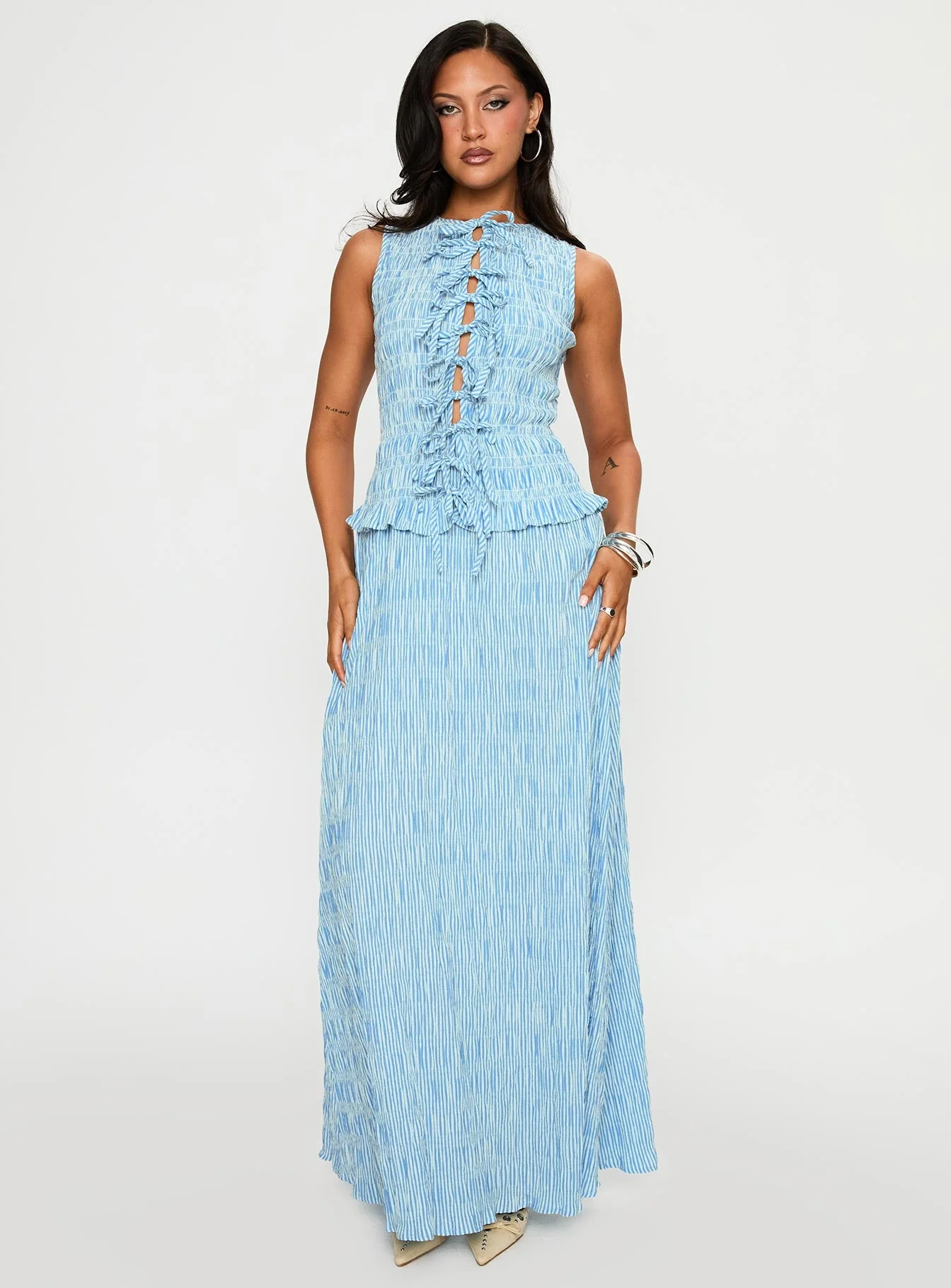 Songbird Shirred Maxi Dress Blue
