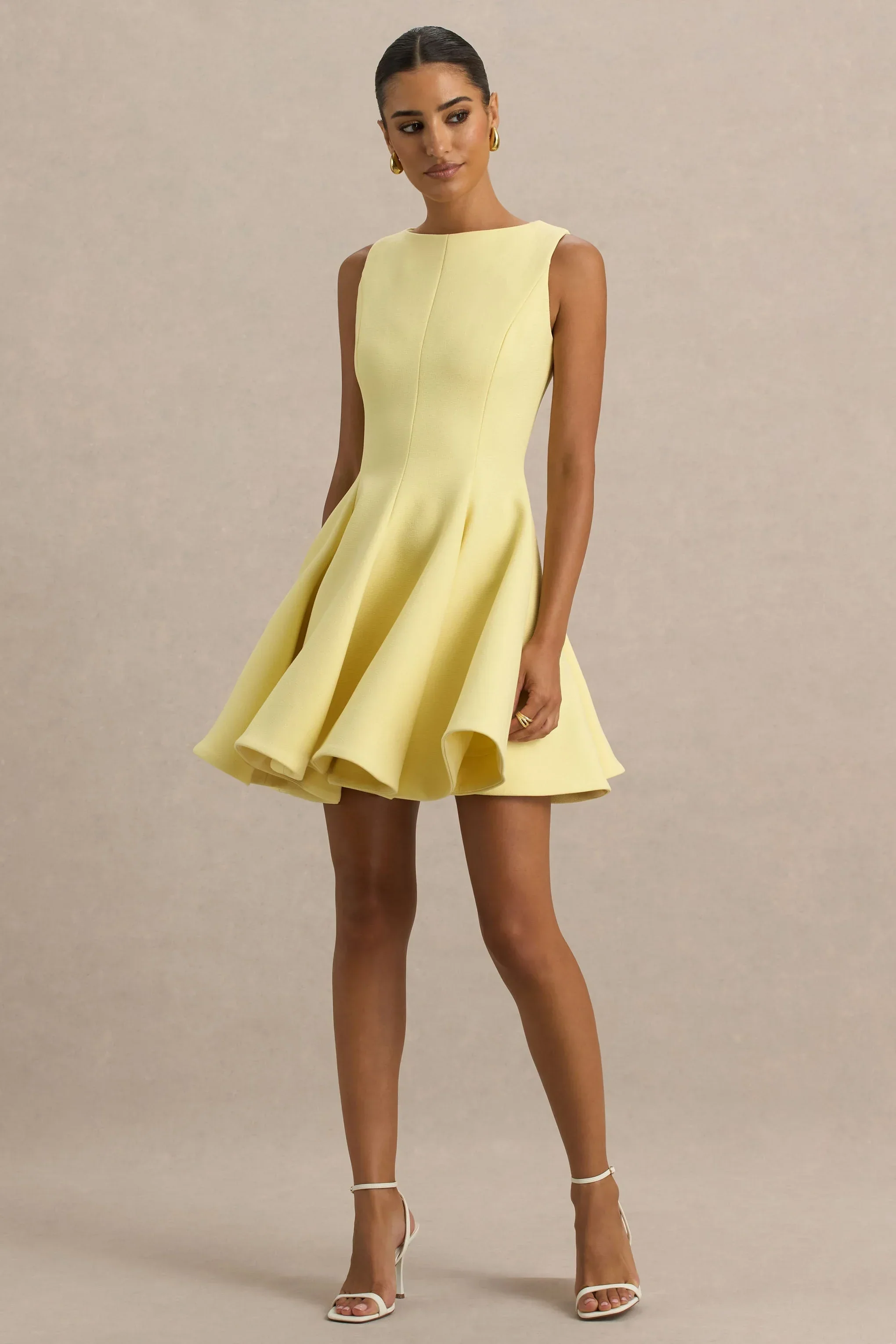 Gabrielle | Lemon Boat-Neck Skater Mini Dress