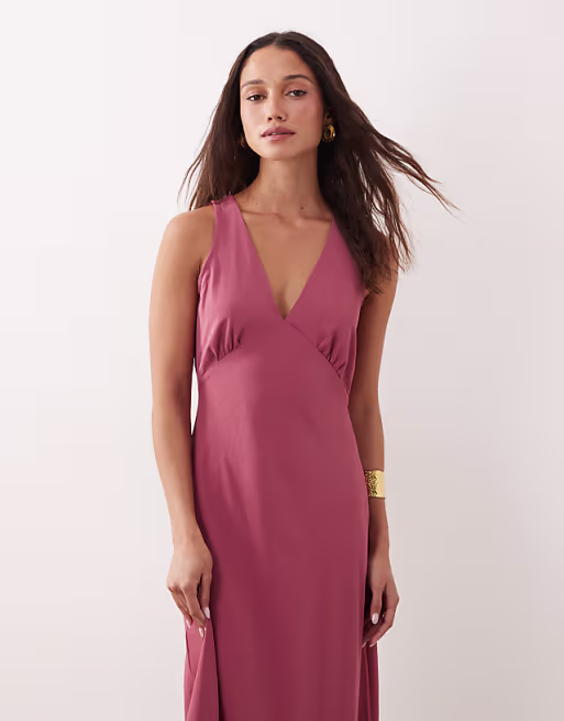 JDY v-neck maxi dress in dusty pink
