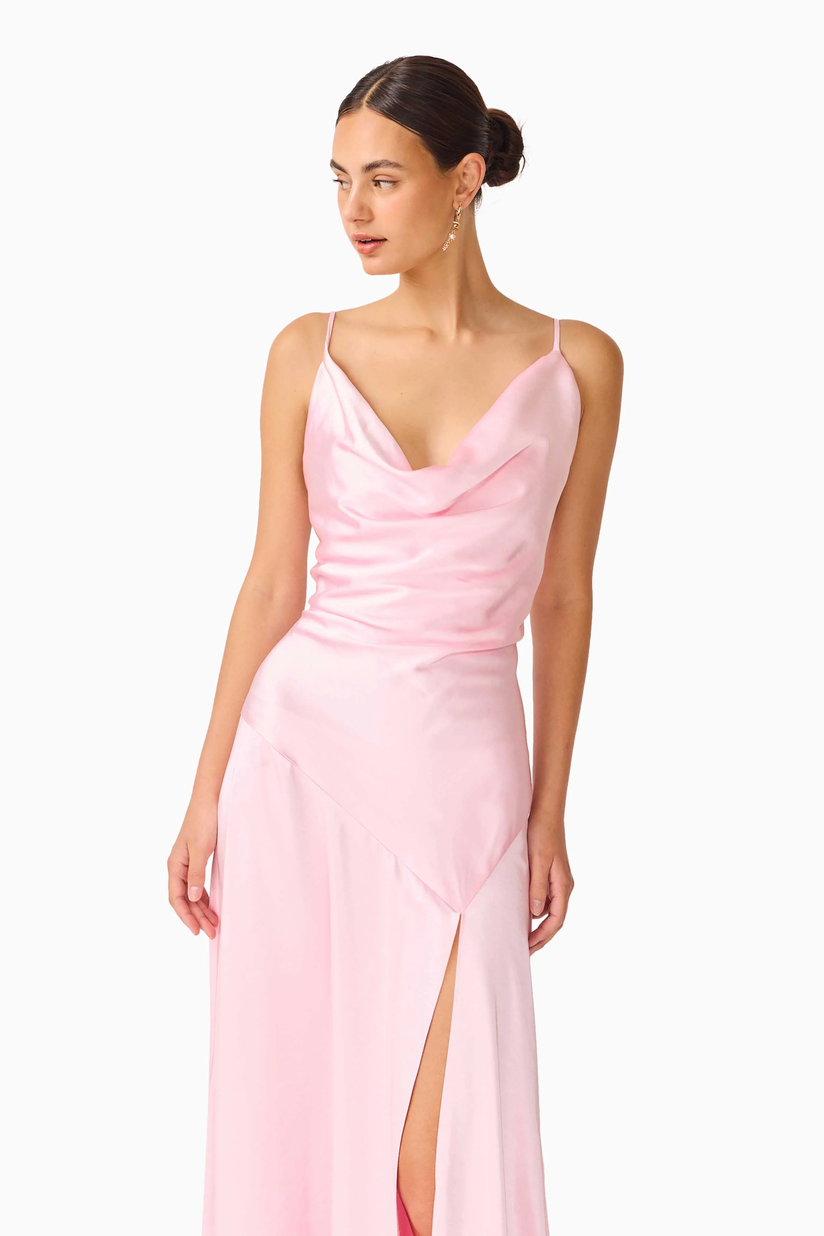 Clementine Cowl Neck Gown in Pale Pink