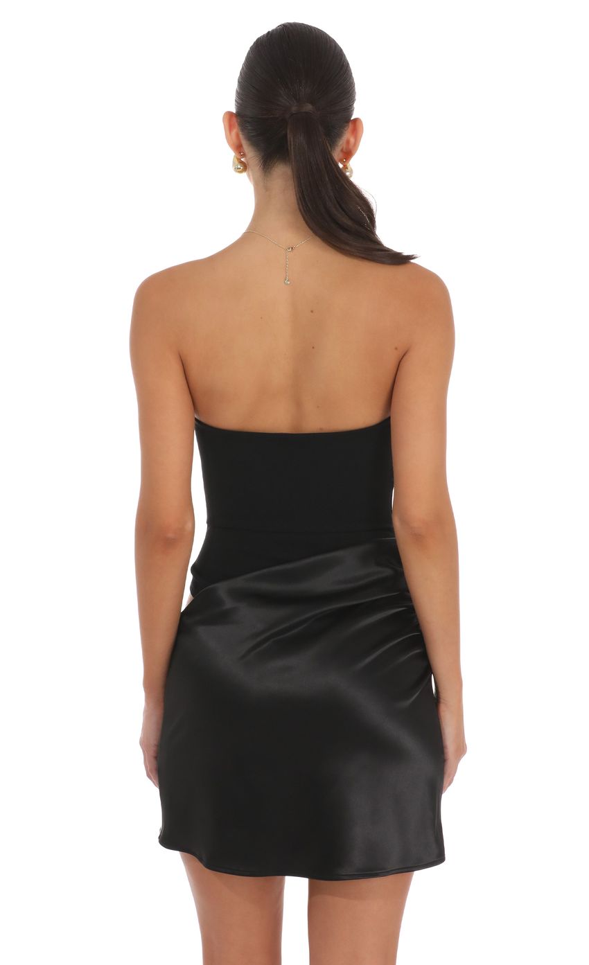 Strapless Satin Wrap Mini Dress in Black