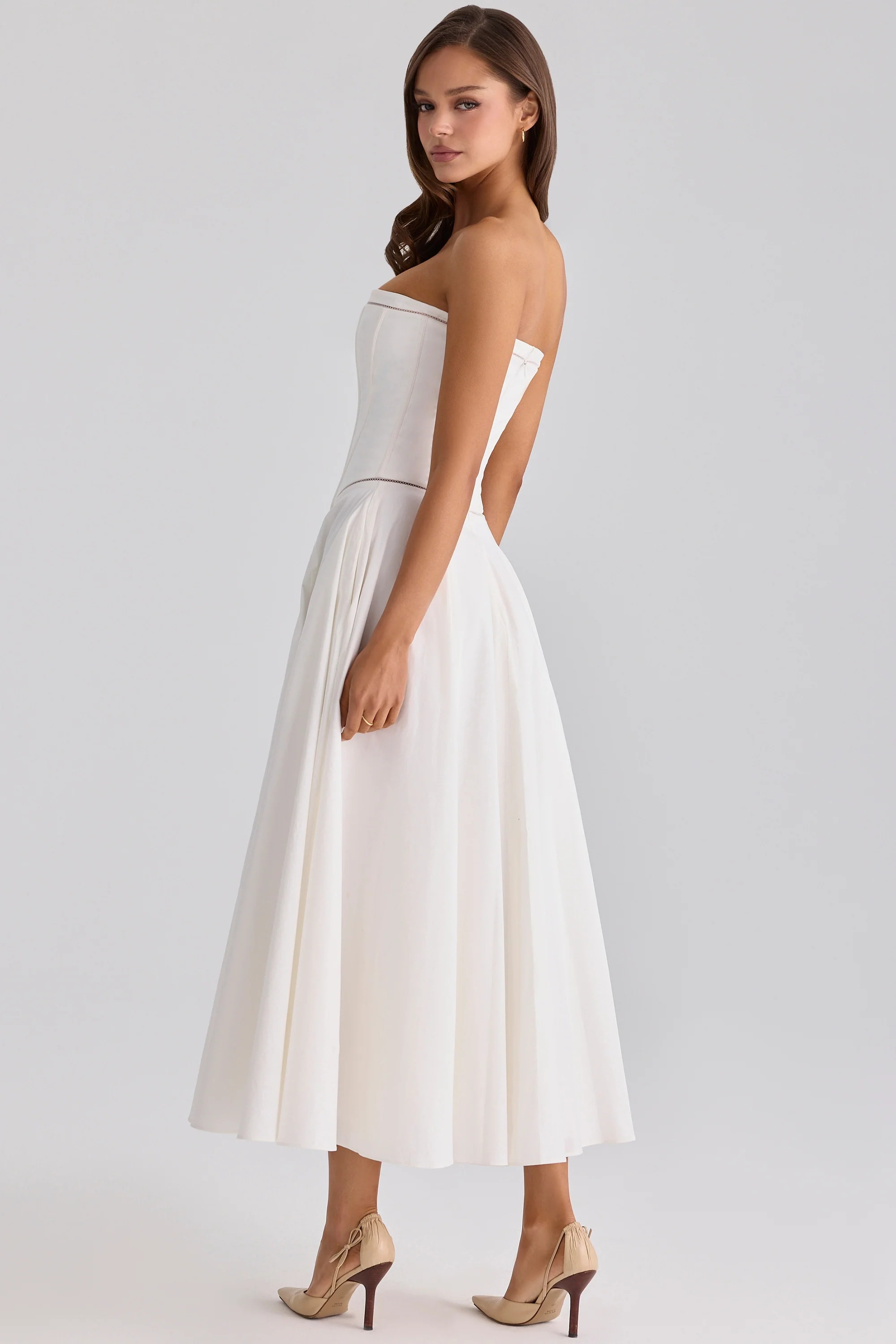 White Cotton Strapless Maxi Dress