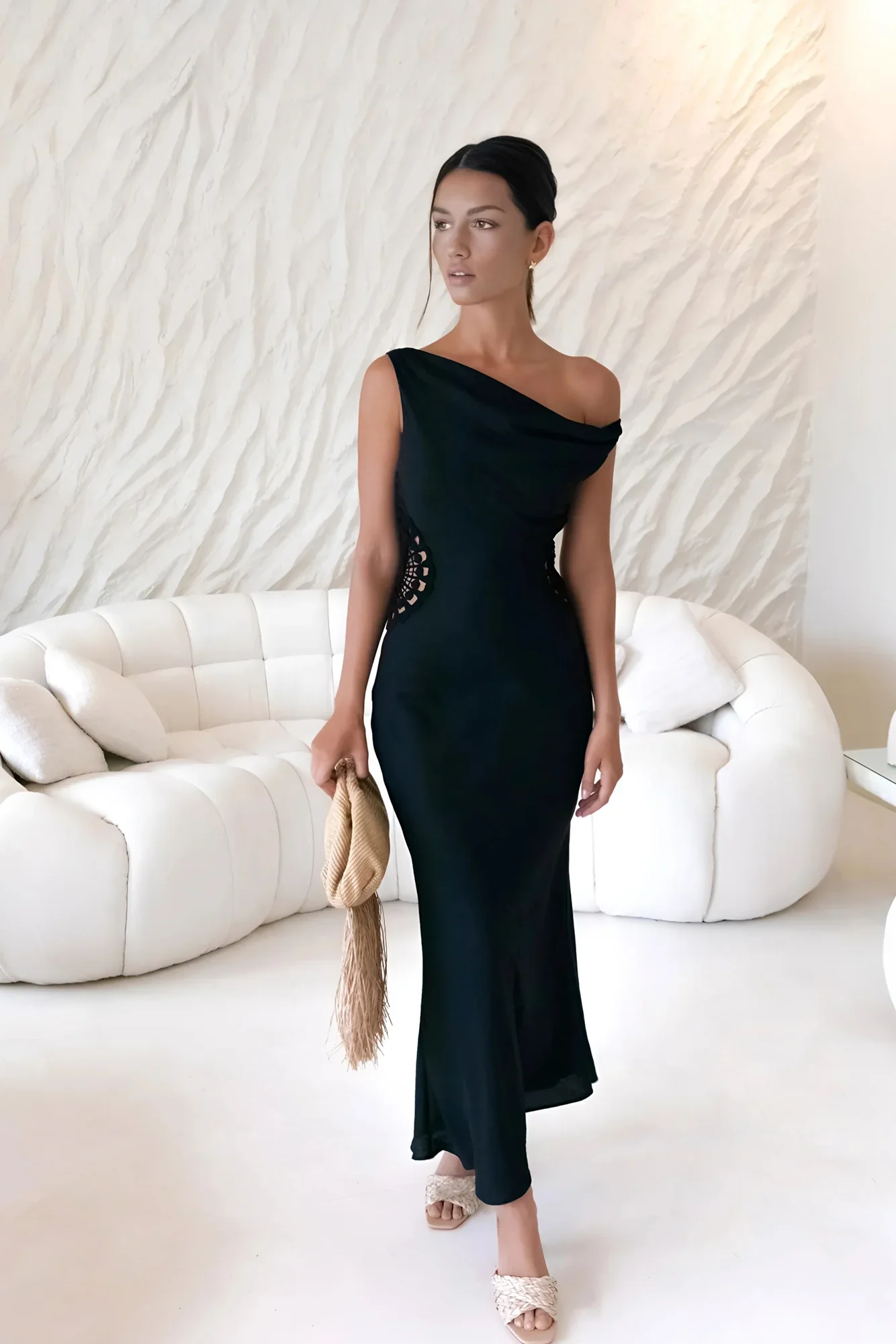 Moonlight Dancer Off Shoulder Maxi Dress Black