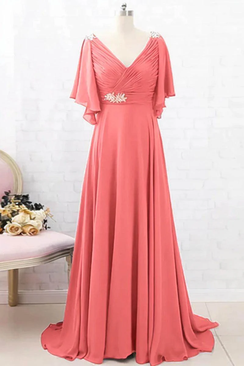 A-Line Sweep-Brush Train Chiffon Mother Dress CM0082