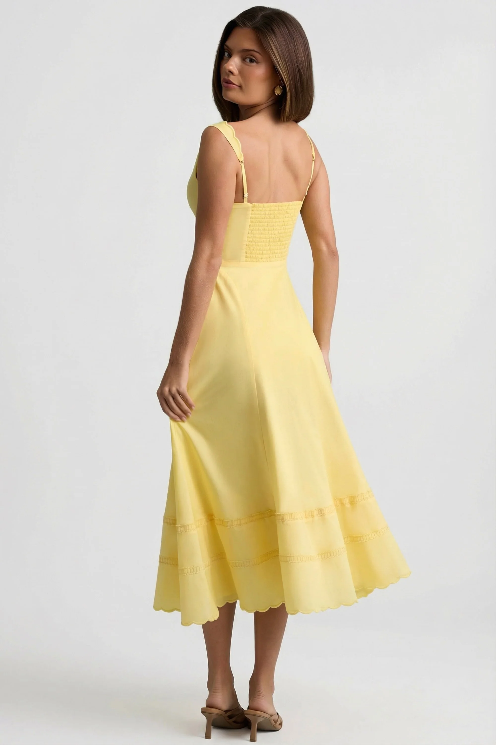 Cotton-Poplin A-Line Midaxi Dress in Pastel Yellow