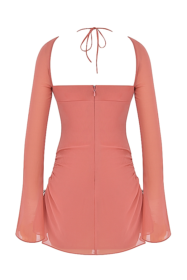 Pink Chiffon Cutout Halter Mini Dress