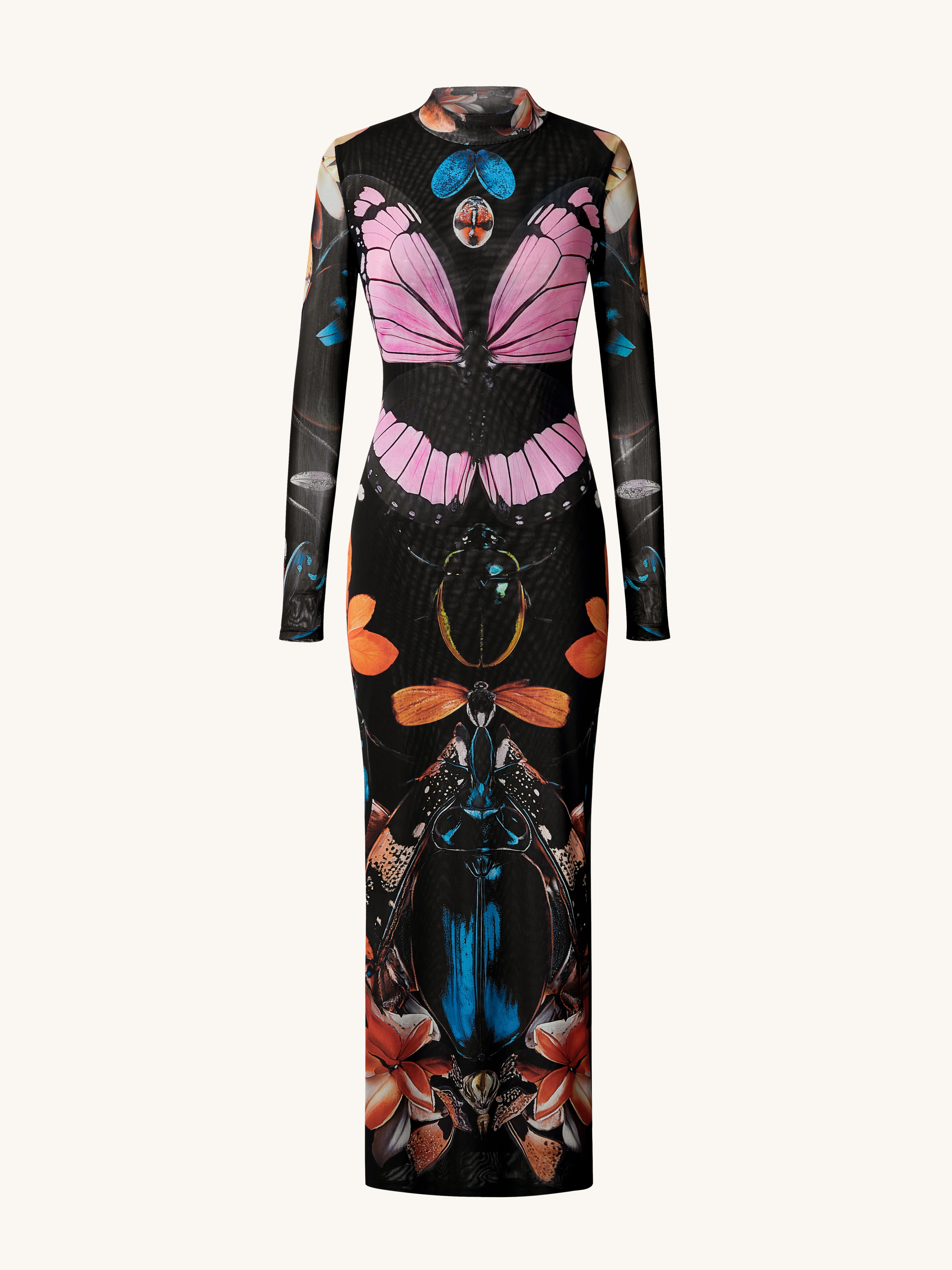Double-layered Mesh Sheer Butterfly and Beetle Gown - Multicolor - FASHION NOB