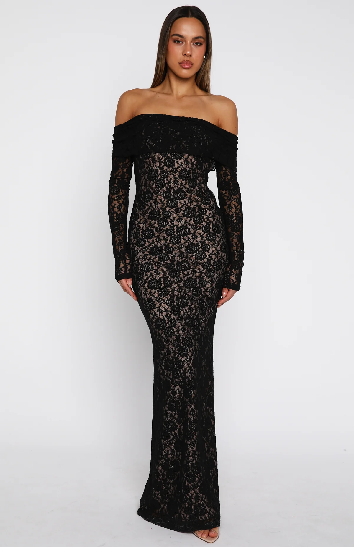 Be My Peace Lace Long Sleeve Maxi Dress Black