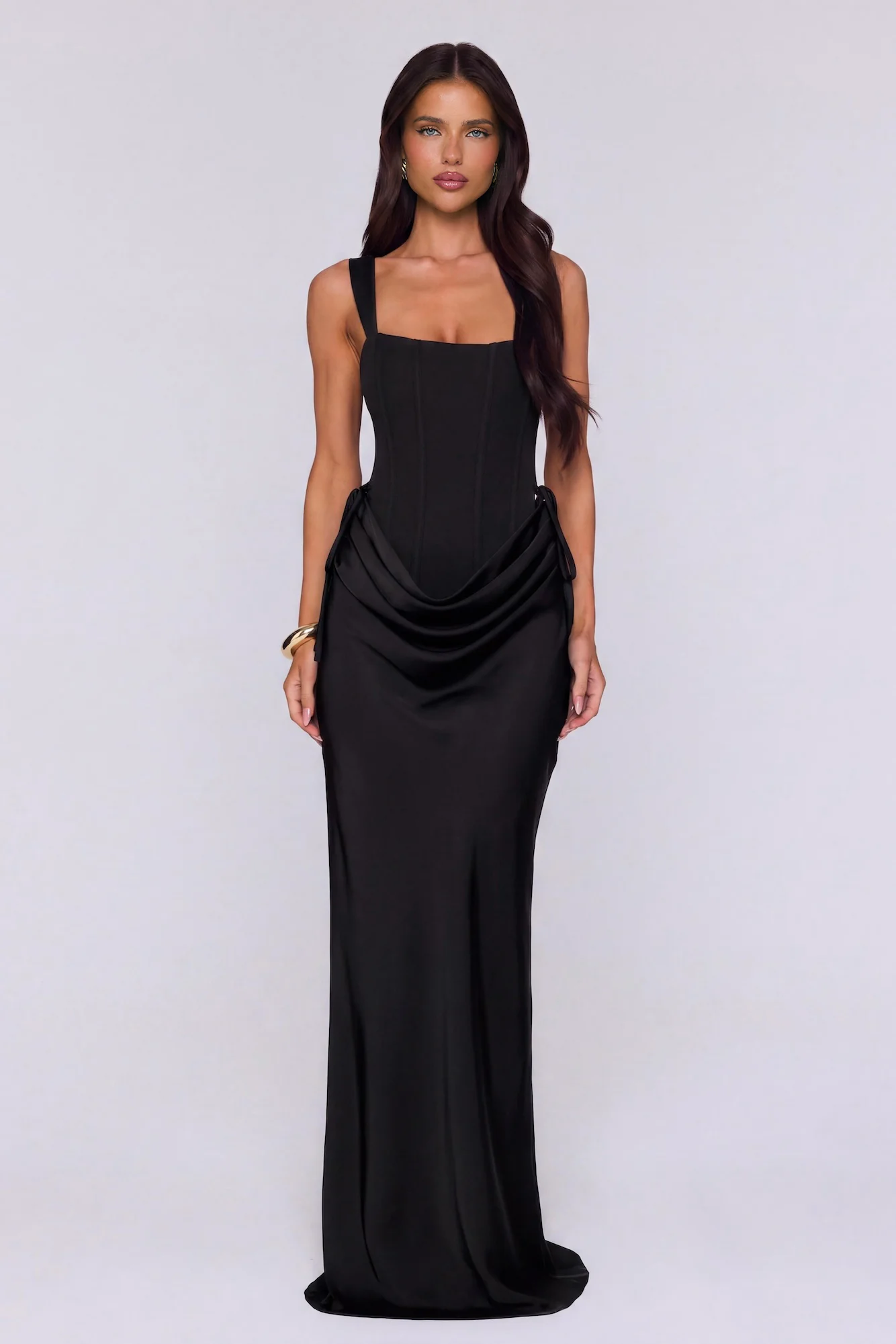 Evening Spark Satin Maxi Skirt Black