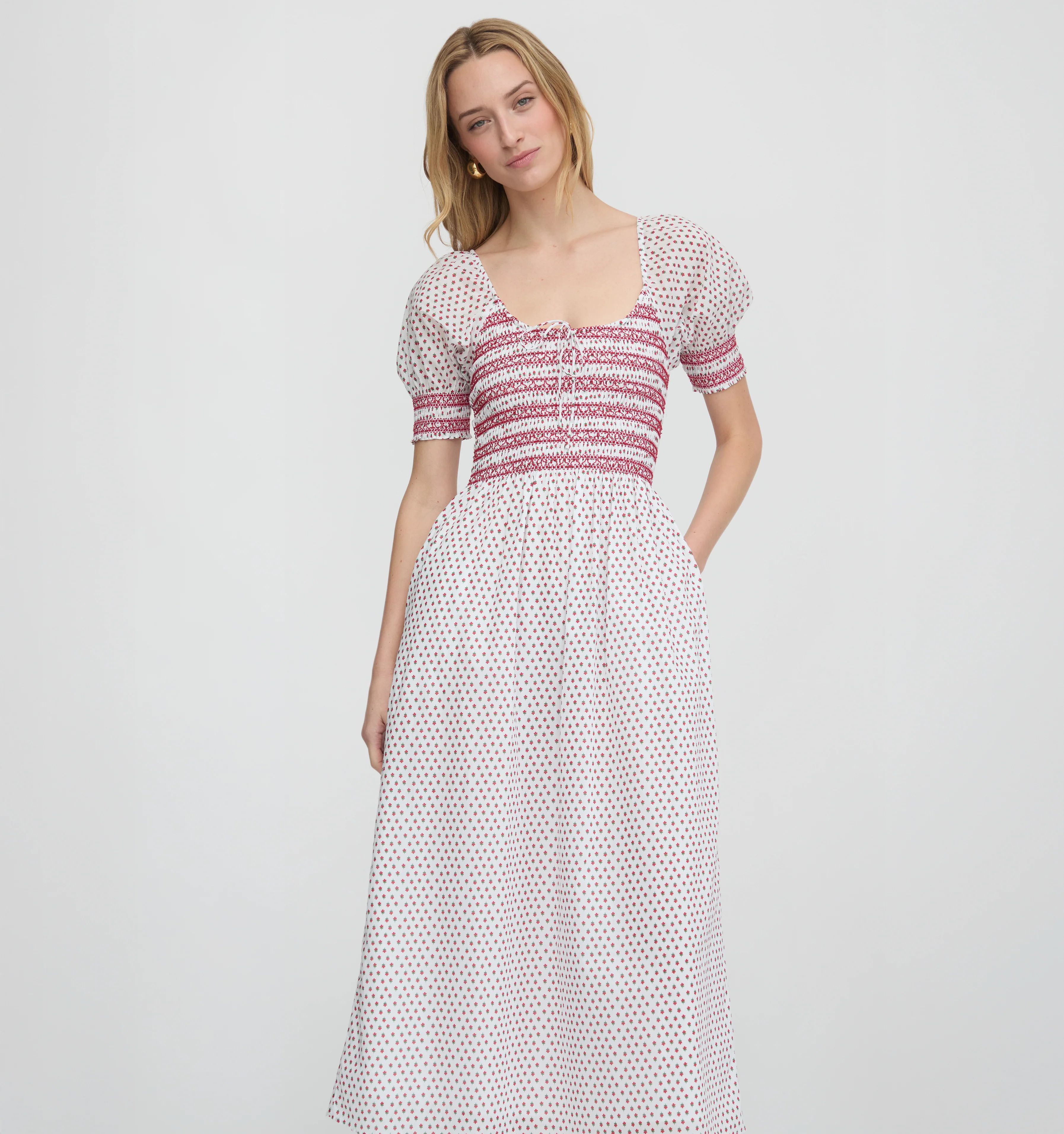 The Madeline Nap Dress - White Poppy Half Drop