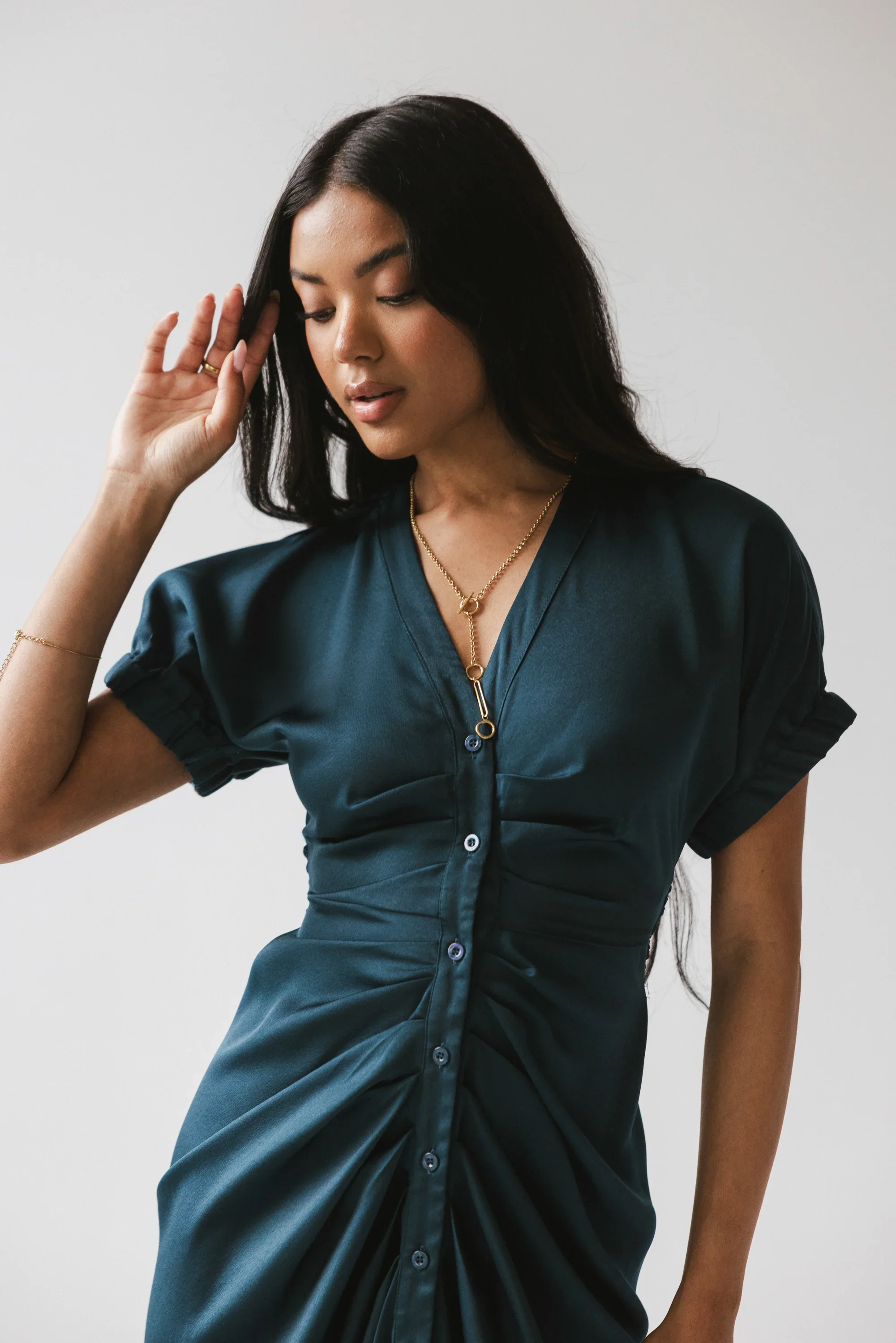 Opie Satin Midi Dress in Teal
