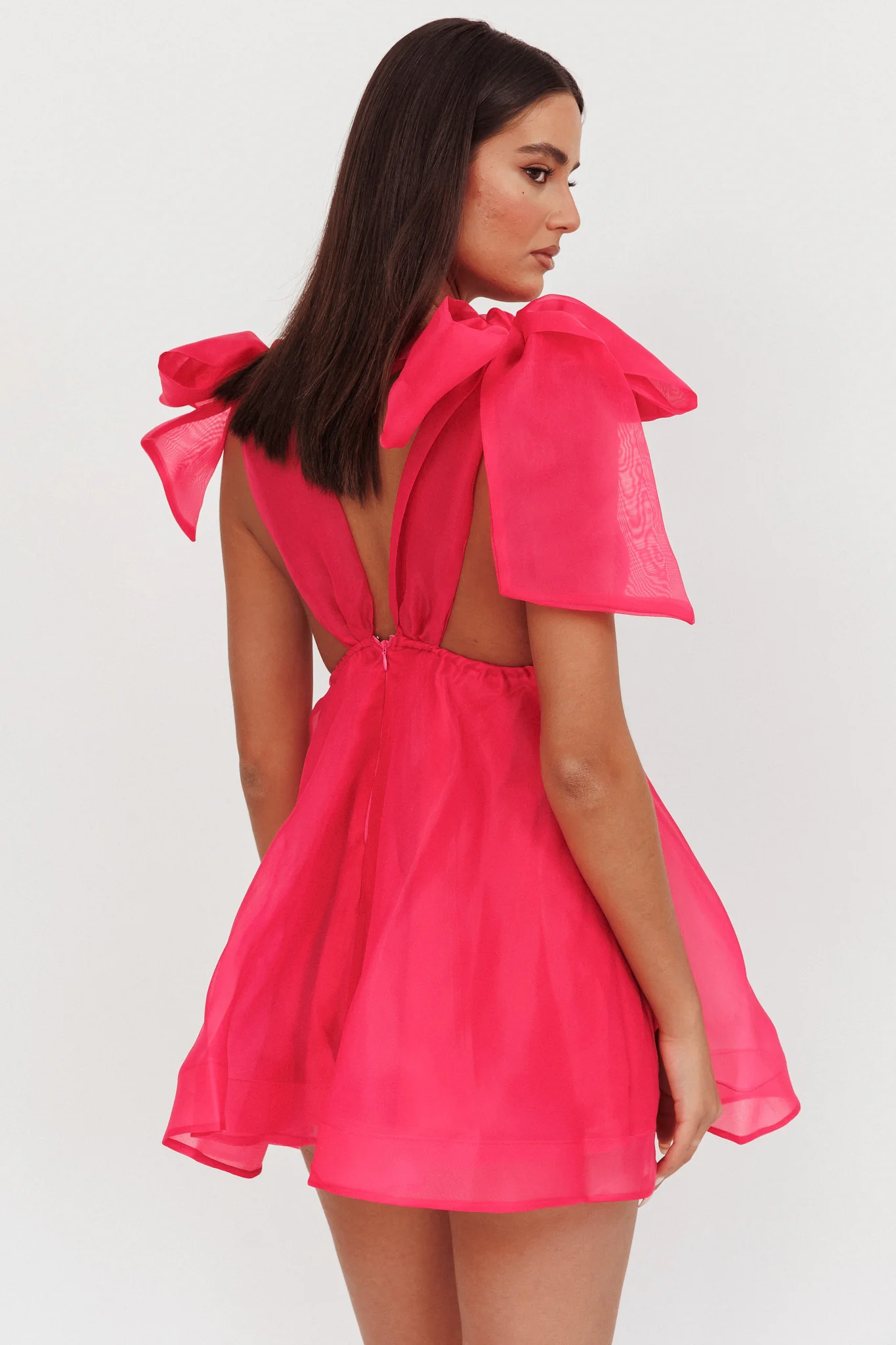 Chantilly Tied Shoulder Mini Dress Fuchsia - luluinthesky