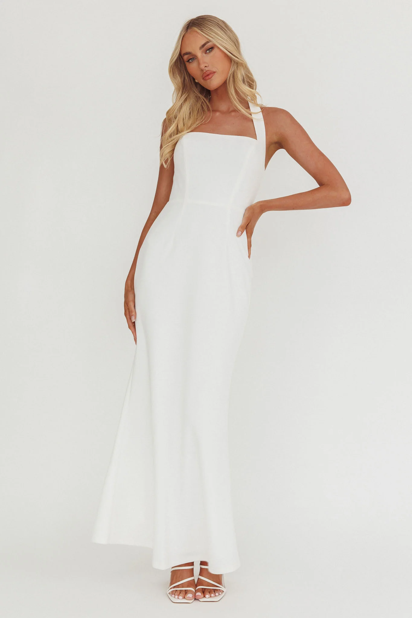 Shellie Square Neckline Halter Maxi Dress White - luluinthesky