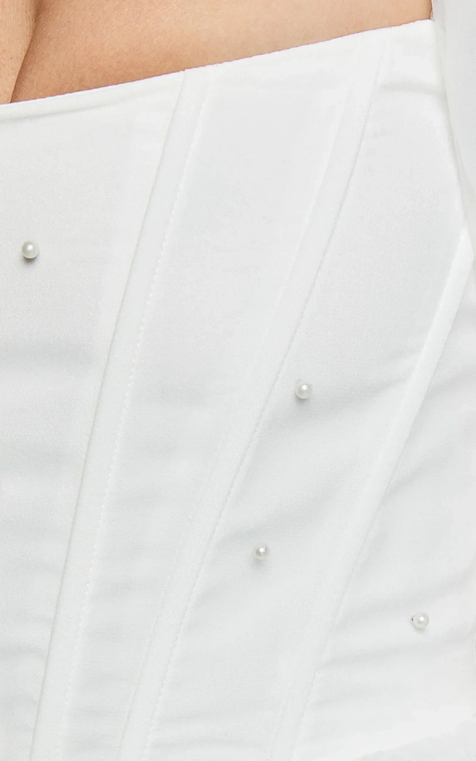 Ingrid Mini Dress - Long Puff Sleeve Pearl Detail Dress in White