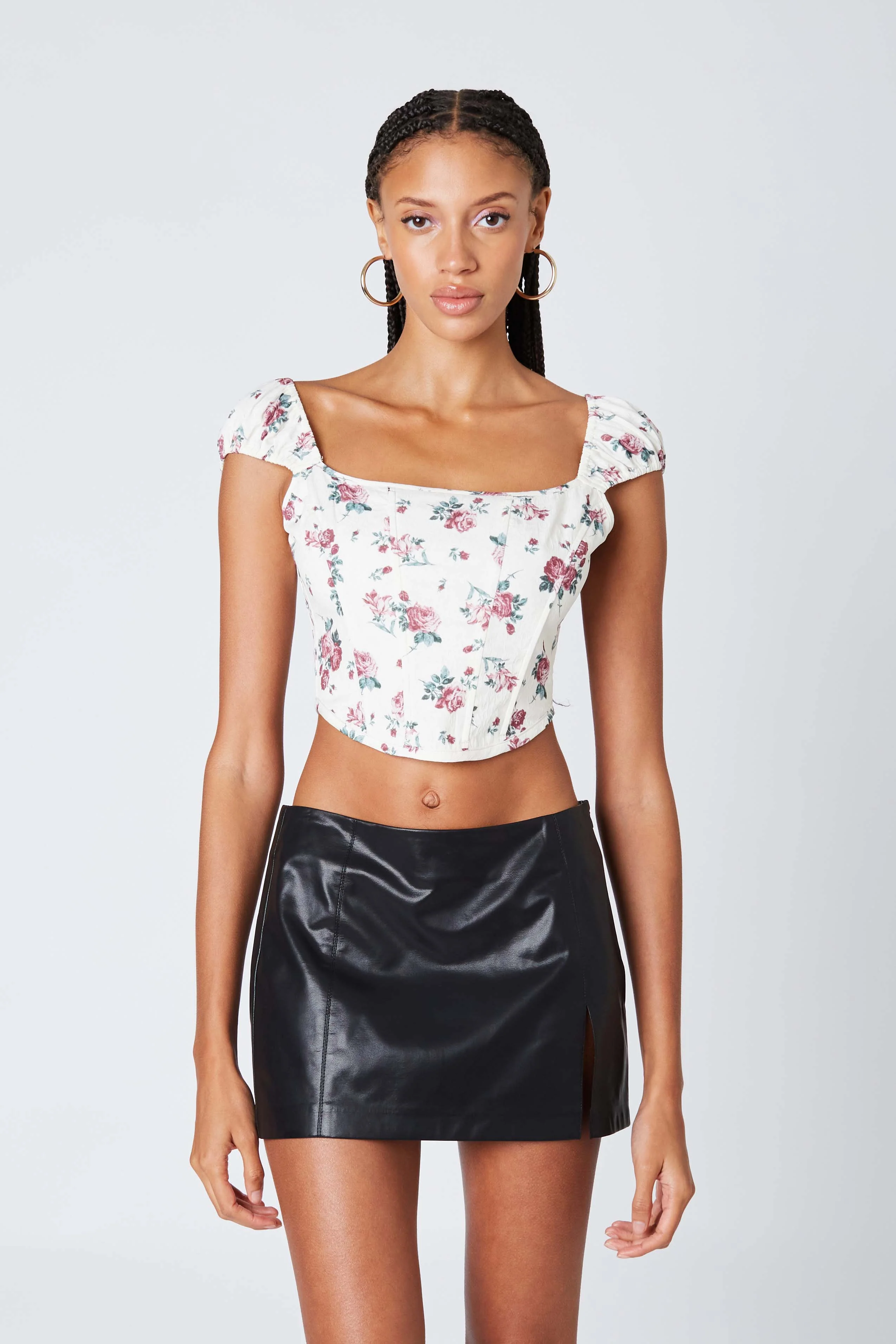 Puff Sleeve Floral Corset