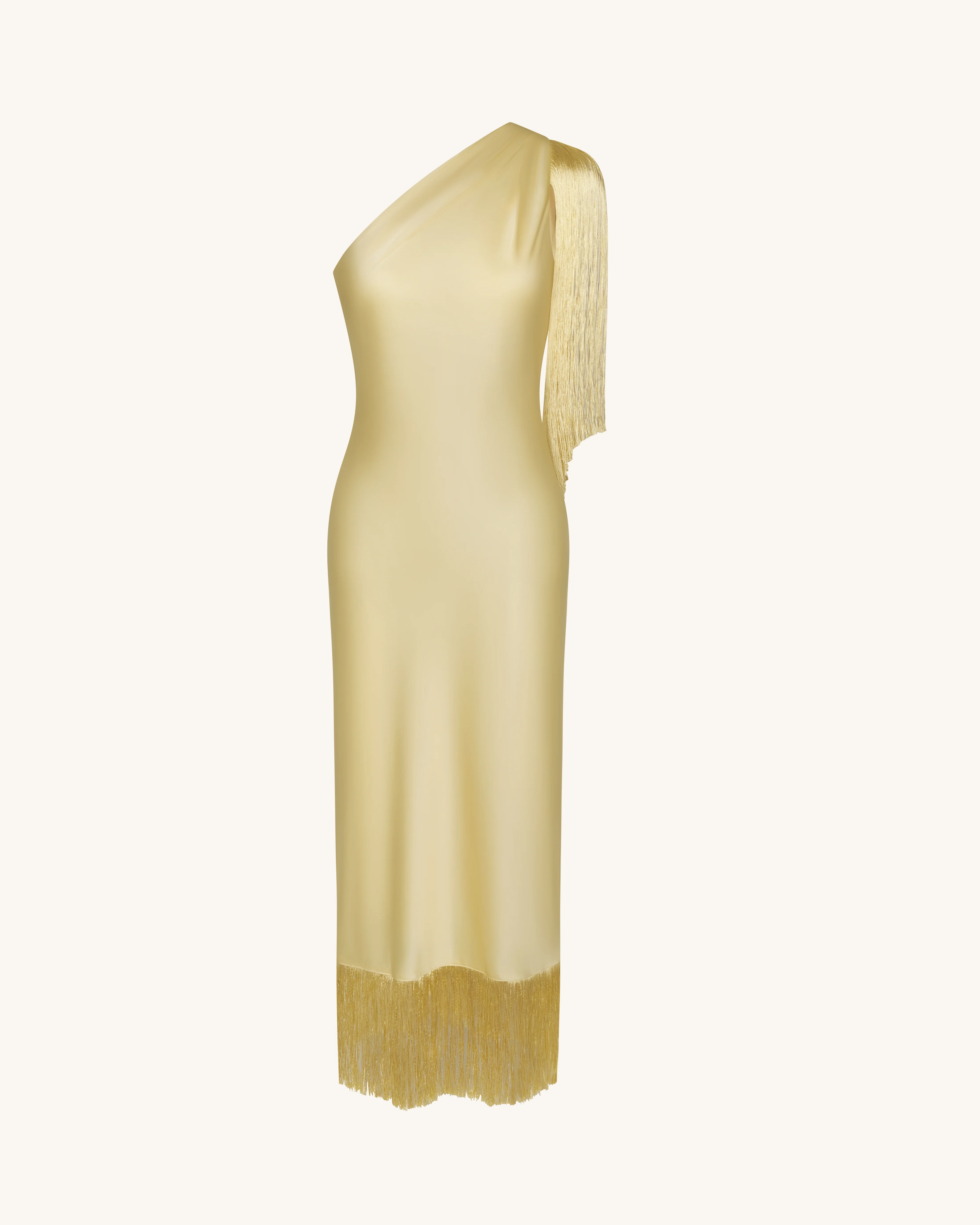 One Shoulder Fringe Midi Dress - Champagne - FASHION NOB